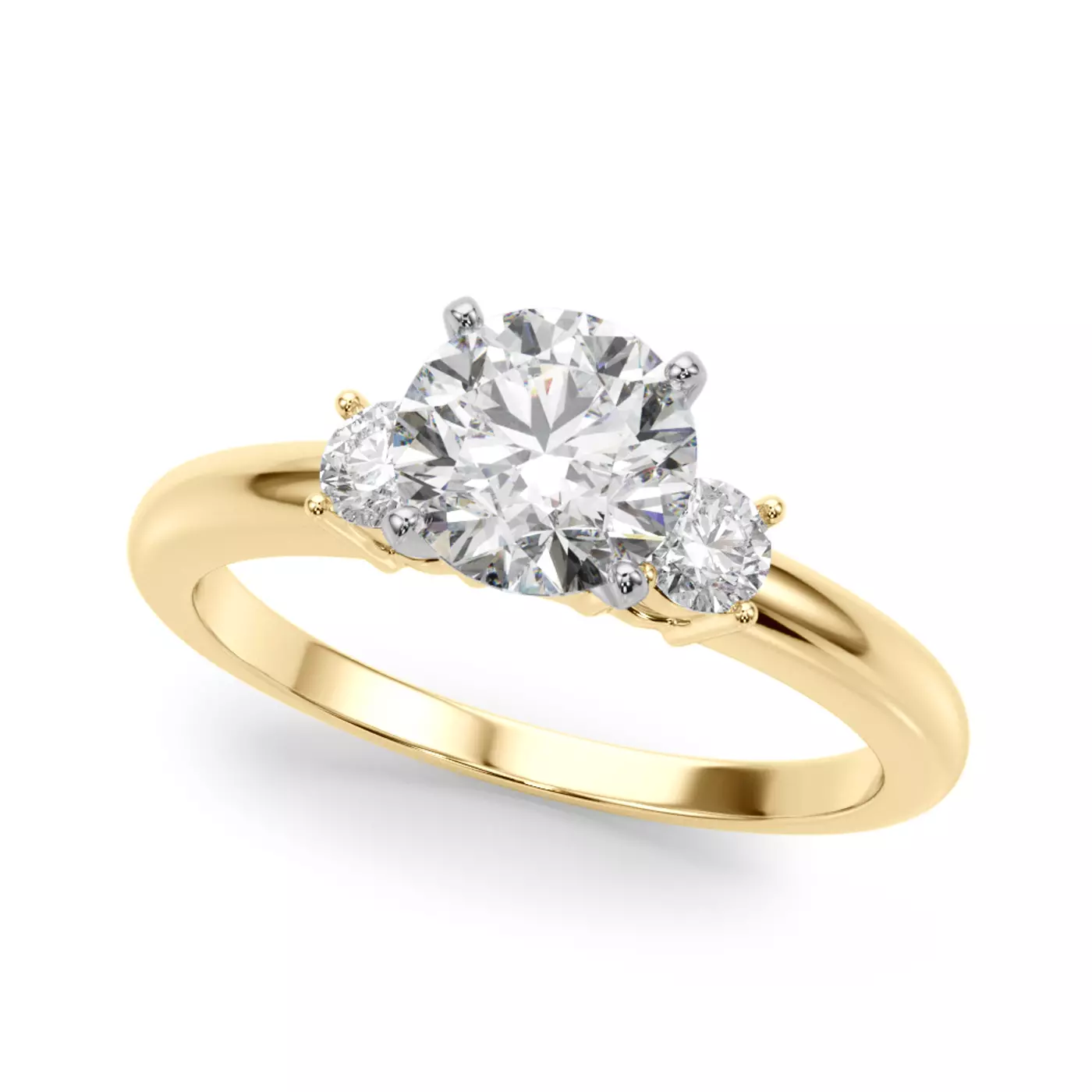 Round Brilliant Sides 14K Yellow Gold Engagement Ring