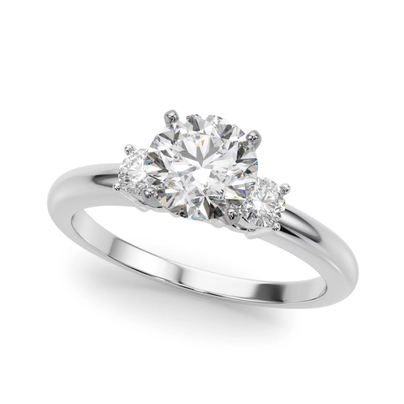Round Brilliant Sides 18K White Gold Engagement Ring