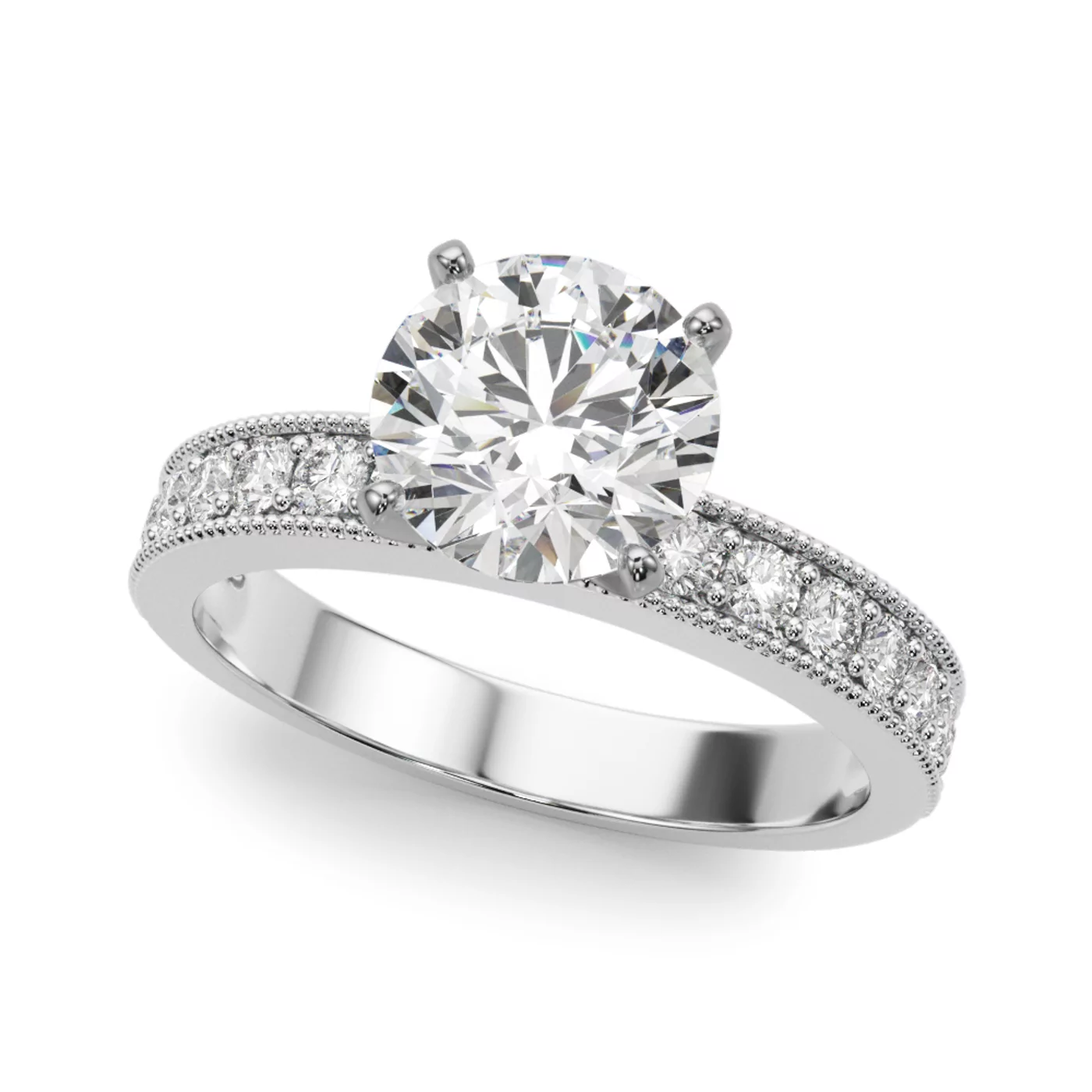 Brilliant Side Accents 14K White Gold Engagement Ring