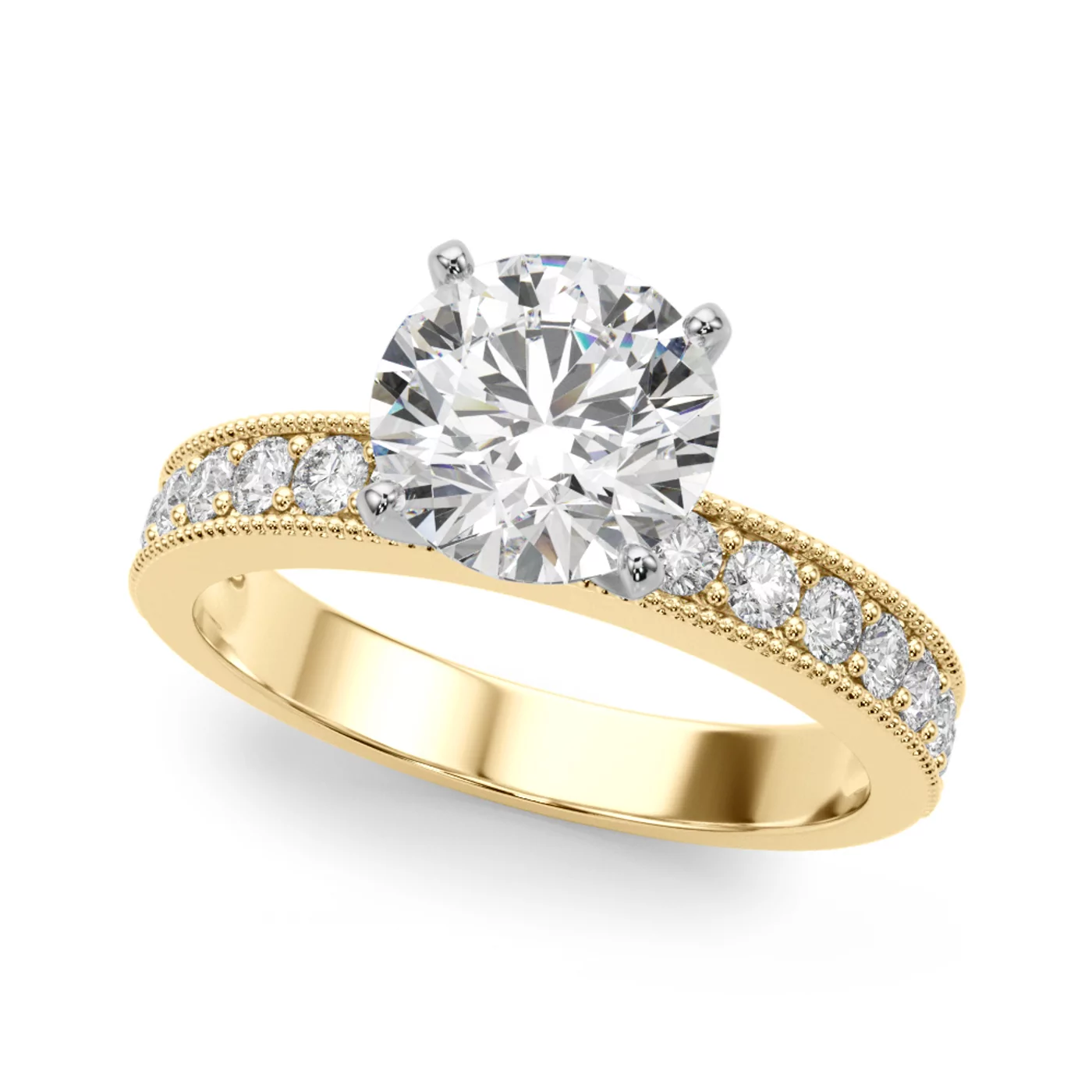Brilliant Side Accents 18K Yellow Gold Engagement Ring