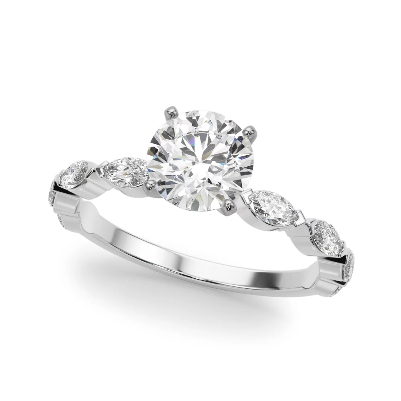 Marquise-Inspired Shape 14K White Gold Engagement Ring