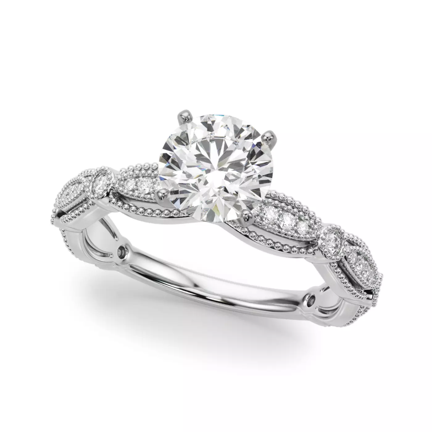 Brilliant Side Accents 14K White Gold Engagement Ring