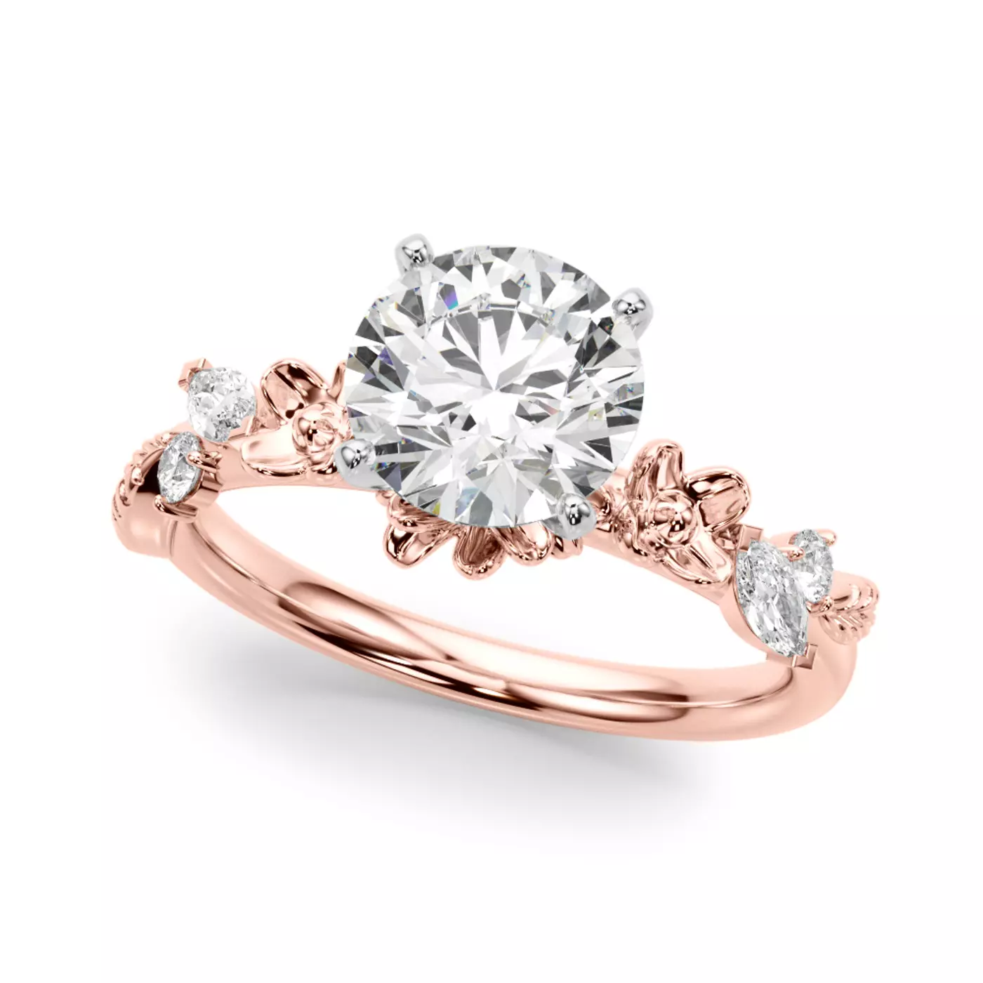 Brilliant Side Accents 14K Rose Gold Engagement Ring
