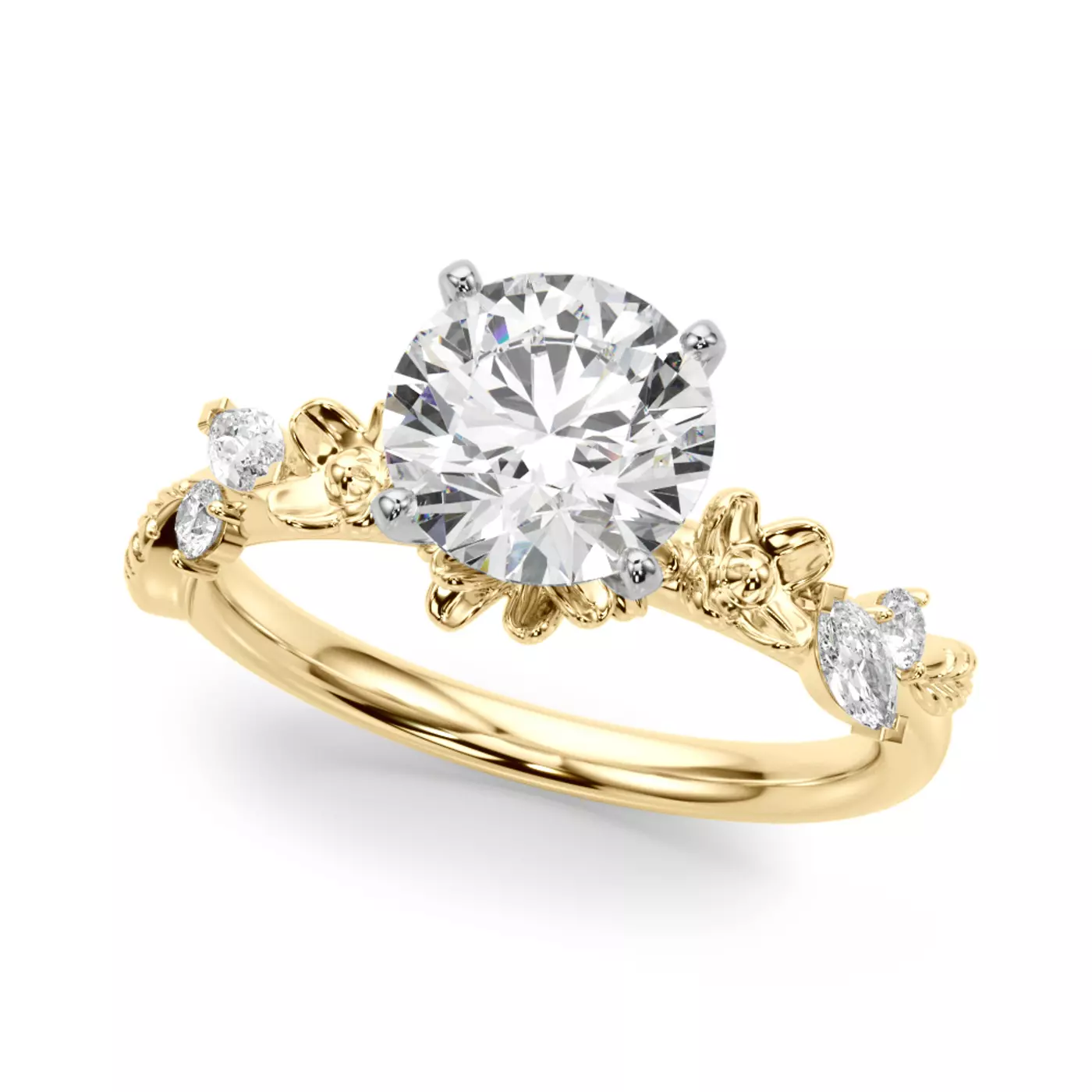 Brilliant Side Accents 14K Yellow Gold Engagement Ring