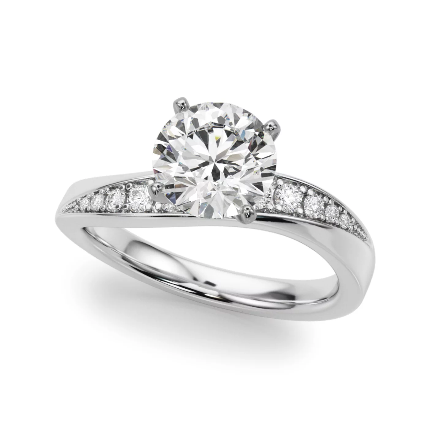 Brilliant Side Accents 18K White Gold Engagement Ring