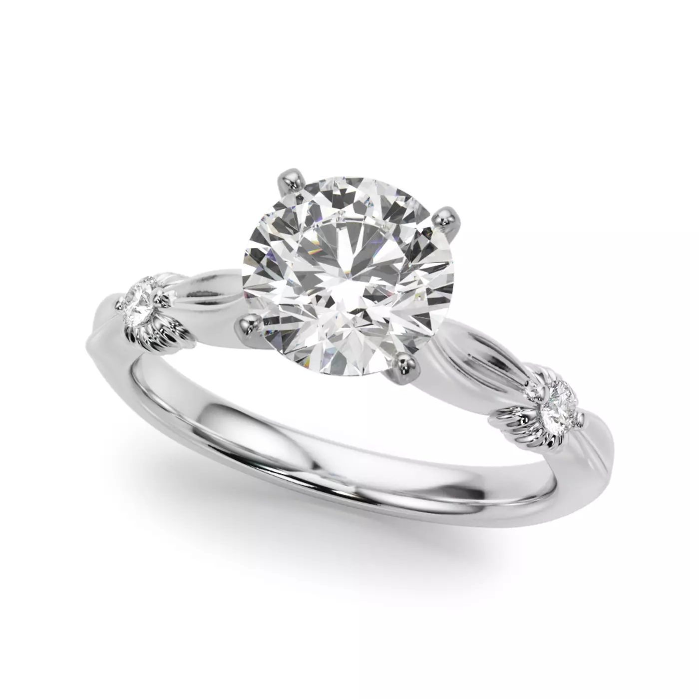 Vintage-Inspired Detail 14K White Gold Engagement Ring