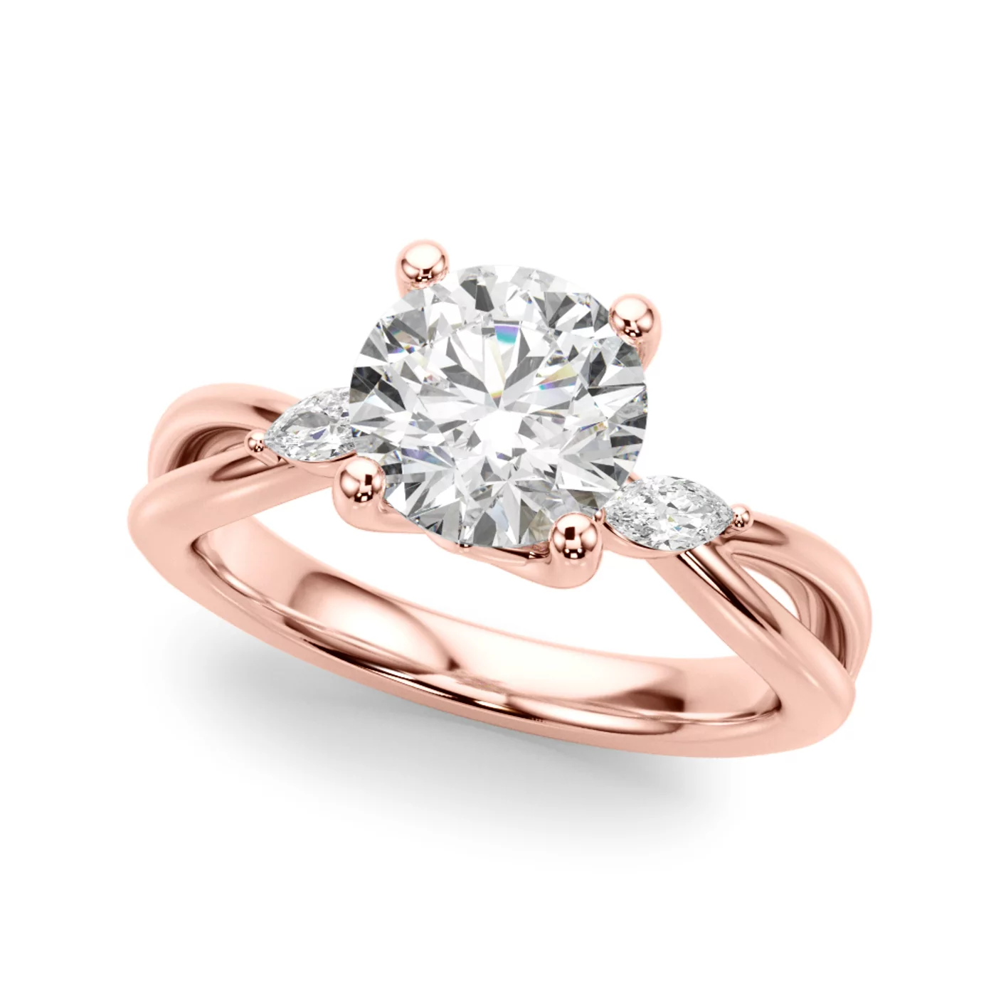 Interwoven Band Detail 14K Rose Gold Engagement Ring