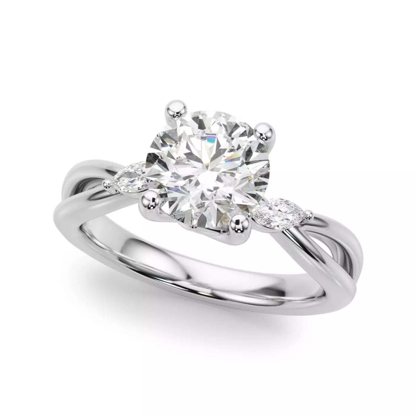 Interwoven Band Detail 14K White Gold Engagement Ring