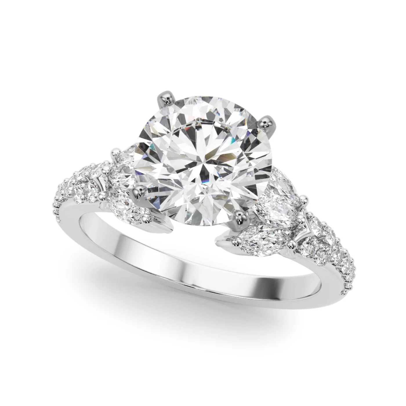 Brilliant Side Accents 18K White Gold Engagement Ring
