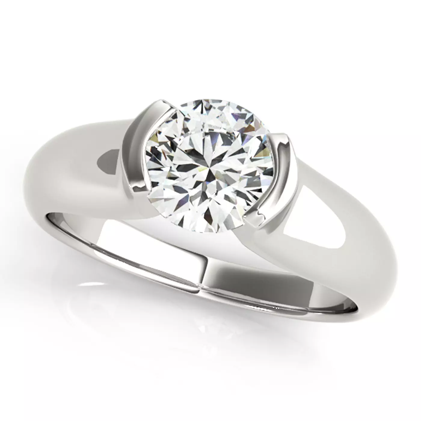 Modern Bezel Setting 14K White Gold Engagement Ring