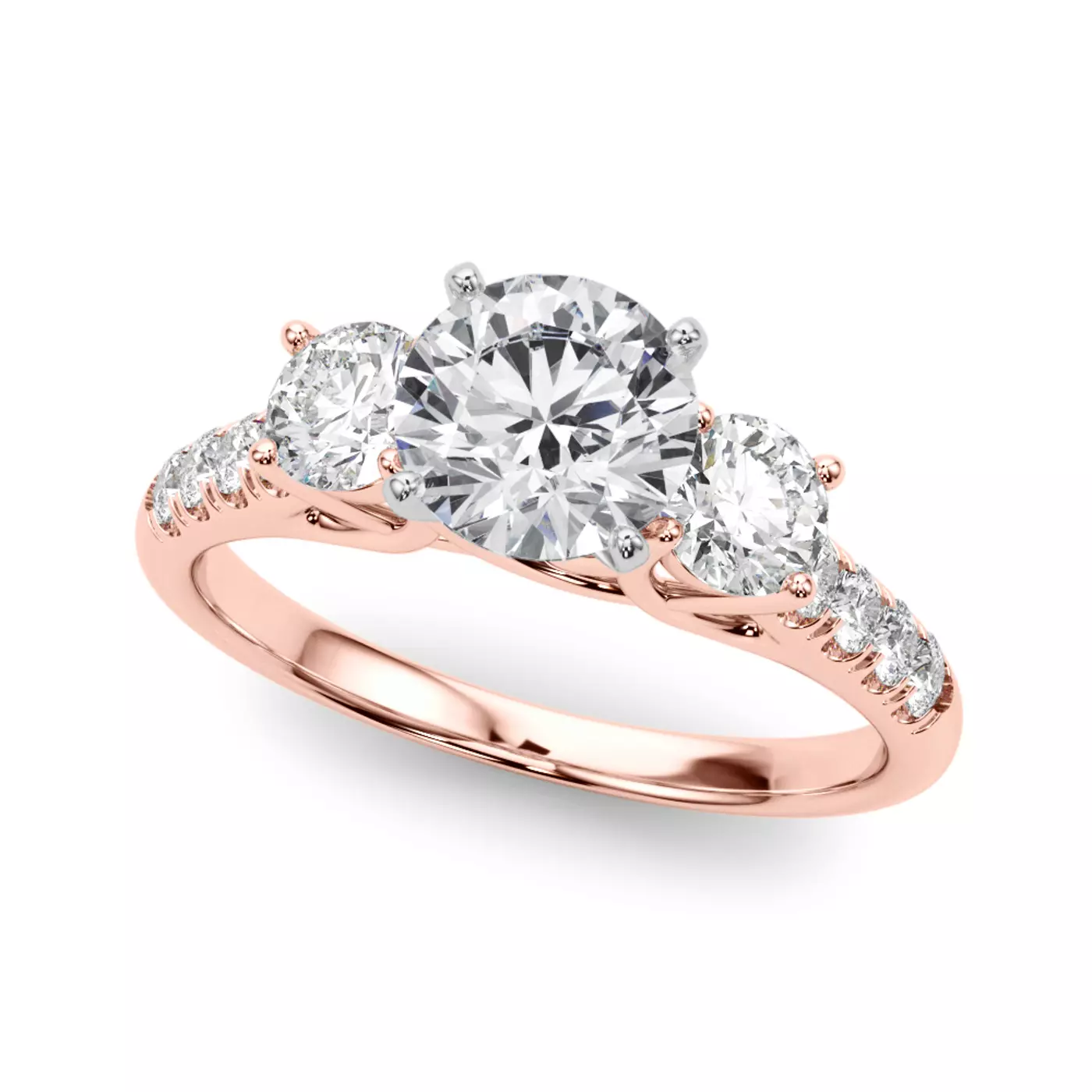 Three-Stone Symbolism 14K Rose Gold Engagement Ring