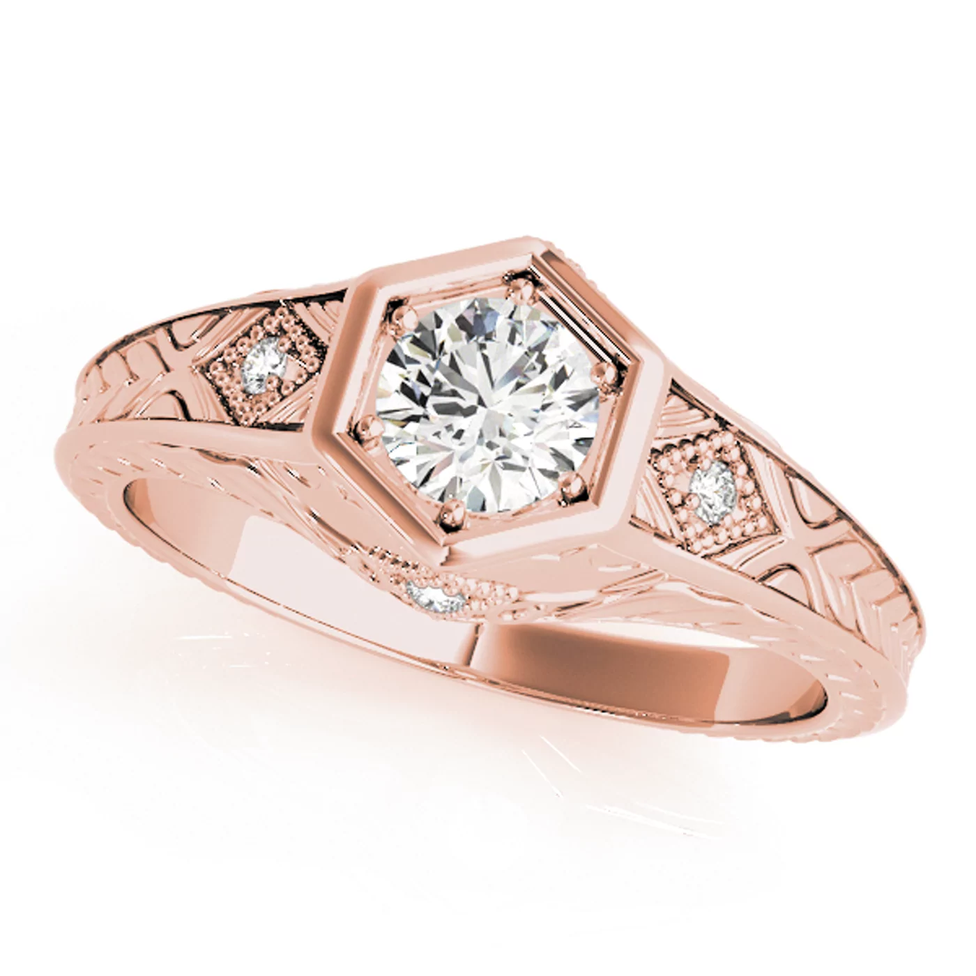 Vintage-Inspired Detail 14K Rose Gold Engagement Ring