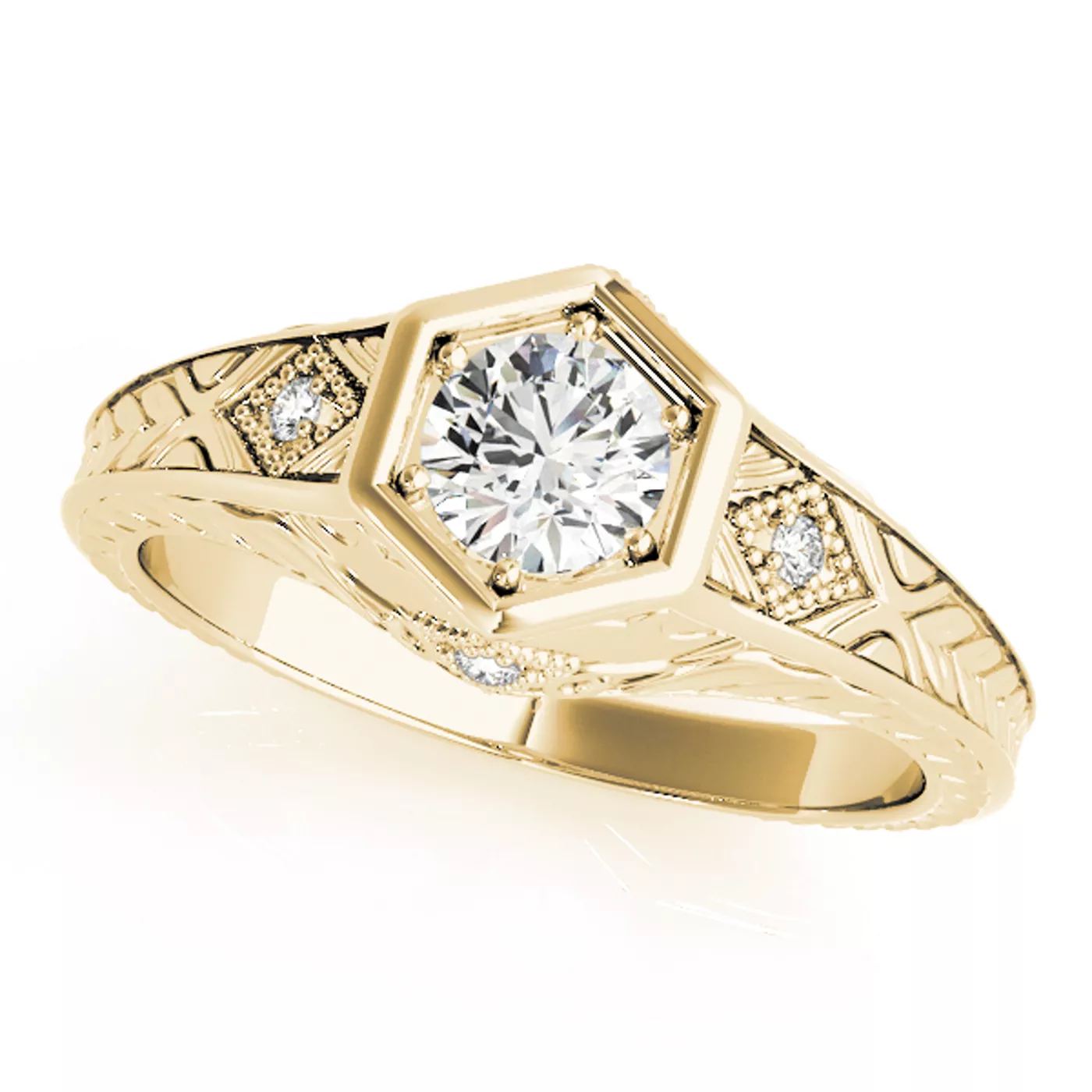 Vintage-Inspired Detail 18K Yellow Gold Engagement Ring