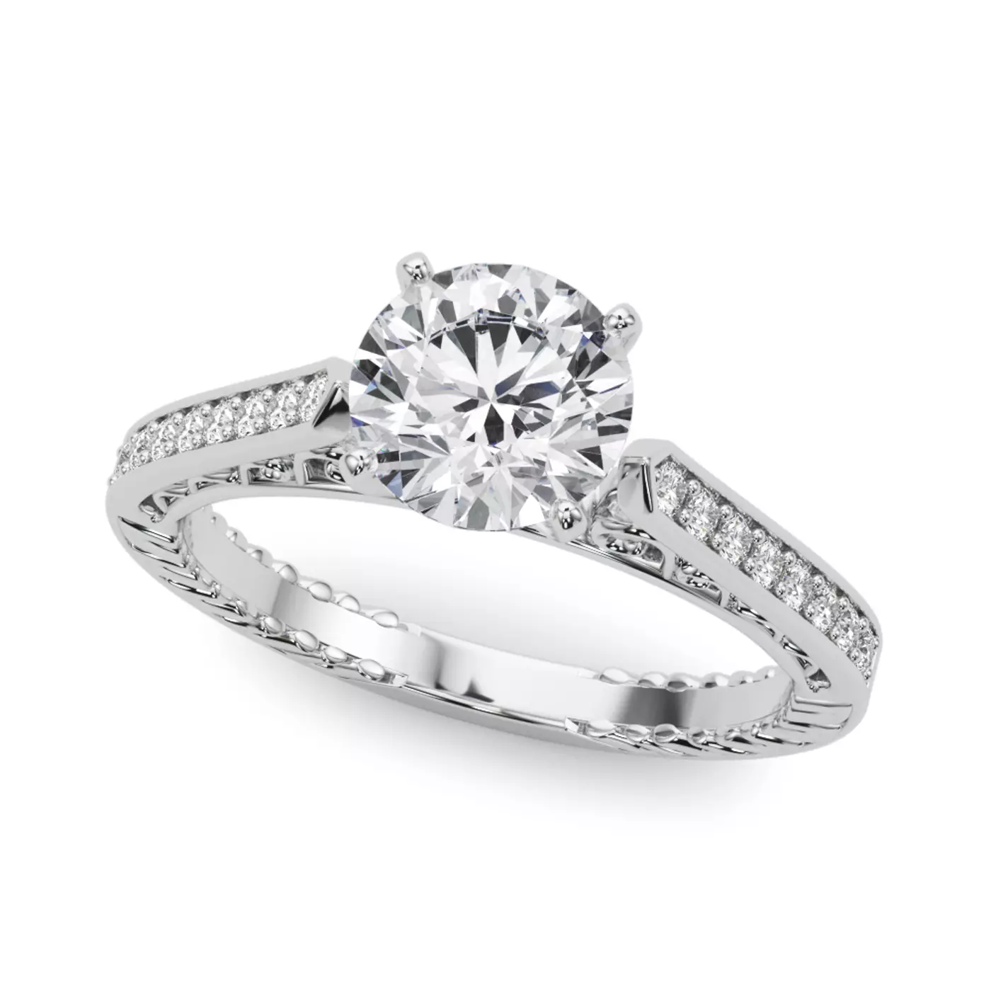 Brilliant Side Accents 14K White Gold Engagement Ring