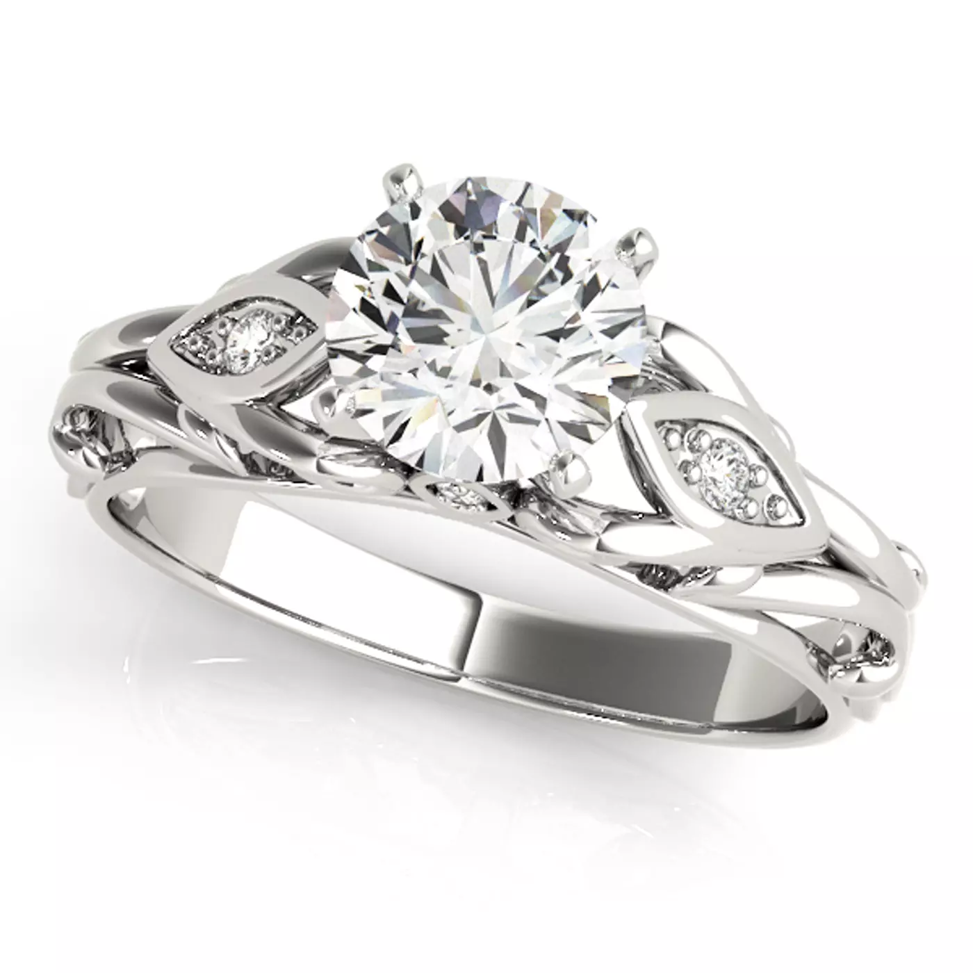 Vintage-Inspired Detail 14K White Gold Engagement Ring