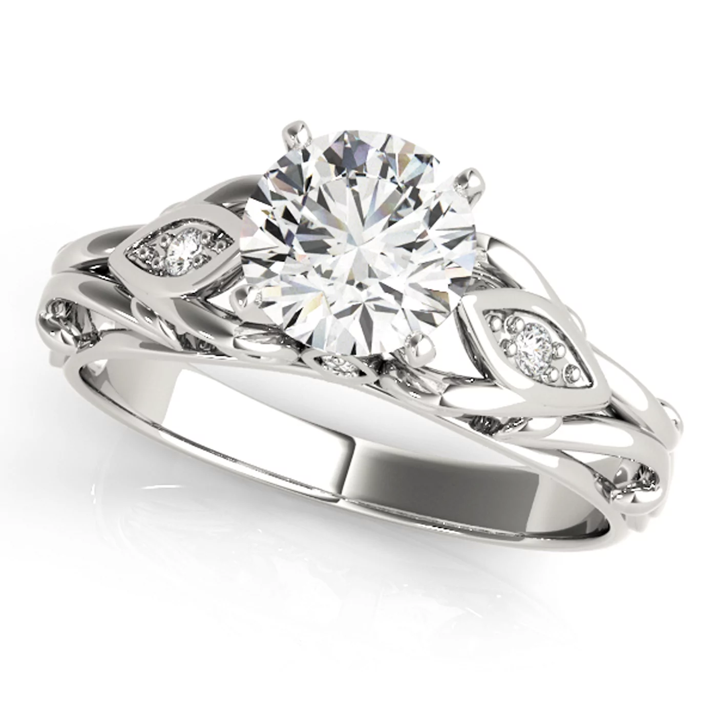 Vintage-Inspired Detail 18K White Gold Engagement Ring
