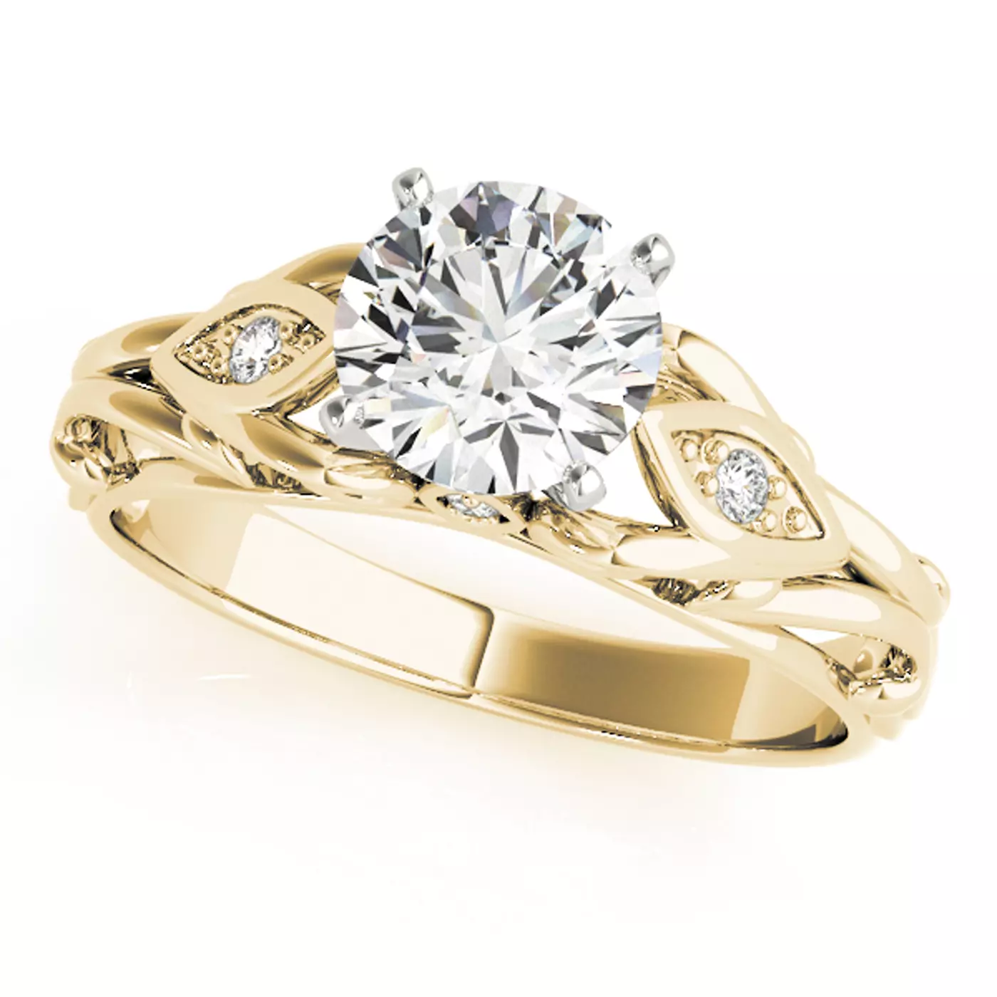 Vintage-Inspired Detail 18K Yellow Gold Engagement Ring