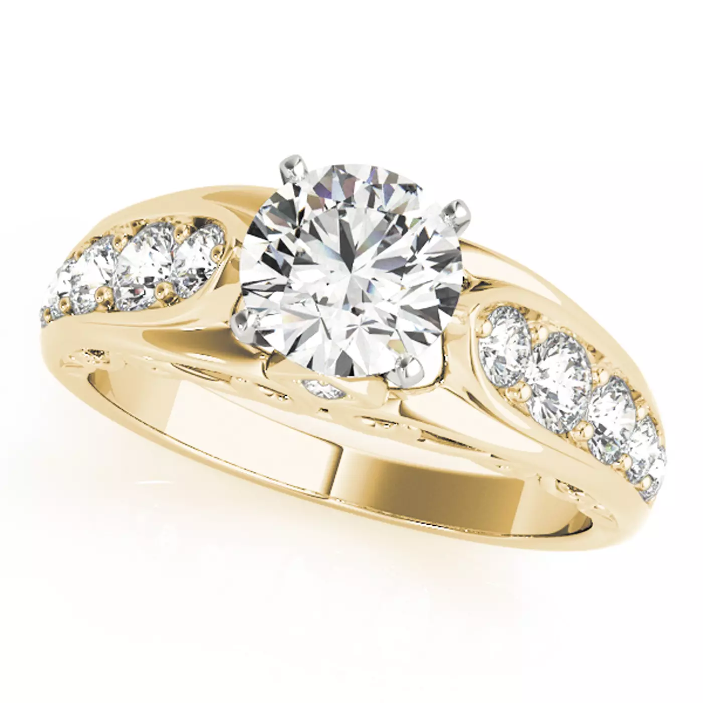 Brilliant Side Accents 14K Yellow Gold Engagement Ring