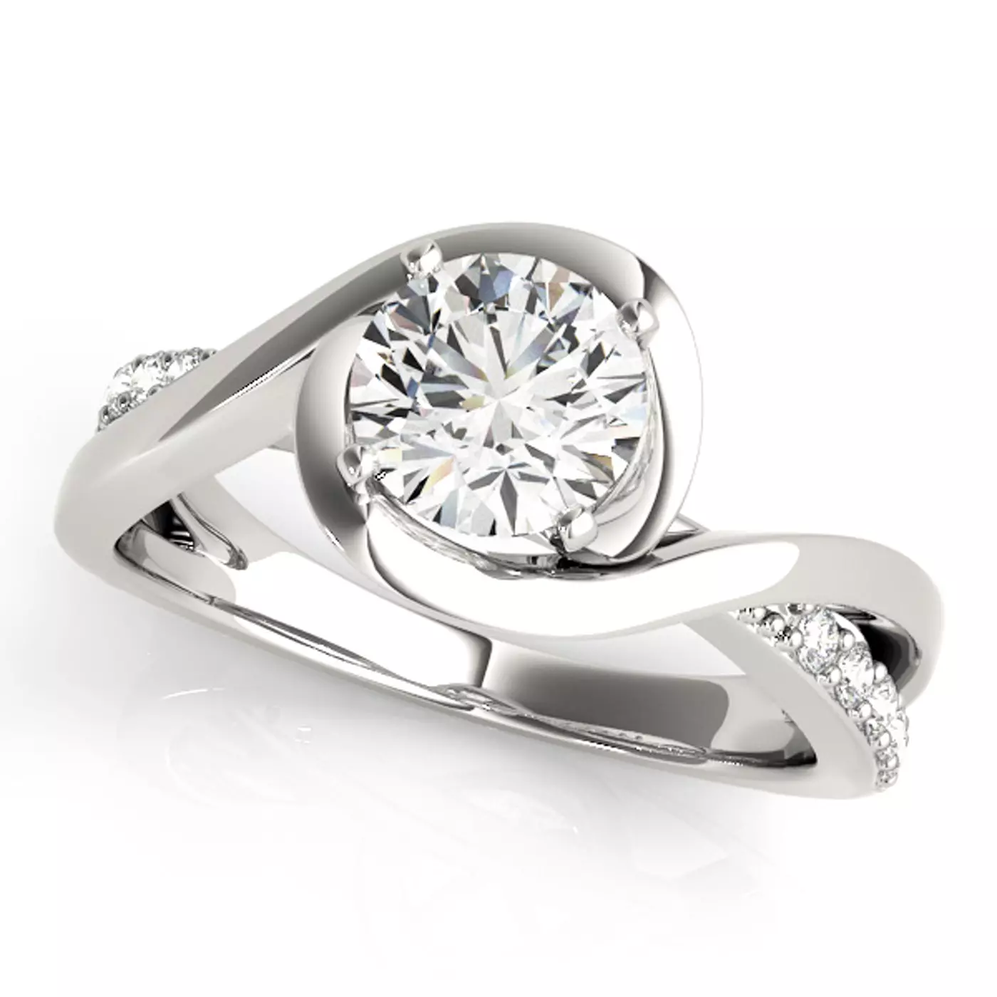 Diamond-Lined Band 18K White Gold Engagement Ring