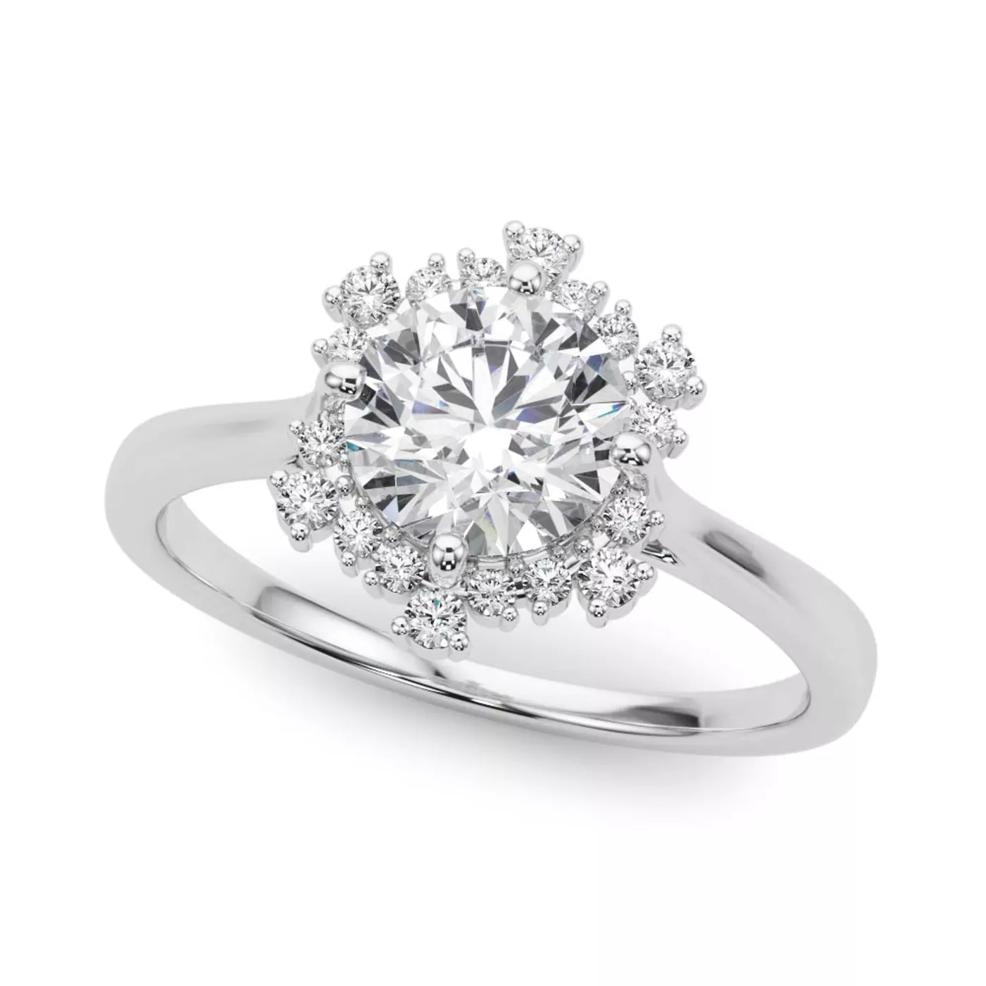 Radiant Halo Frame 18K White Gold Engagement Ring