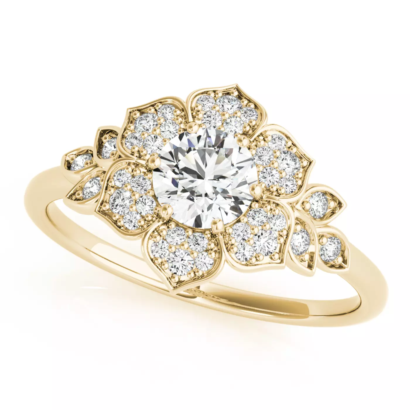 Radiant Halo Frame 14K Yellow Gold Engagement Ring