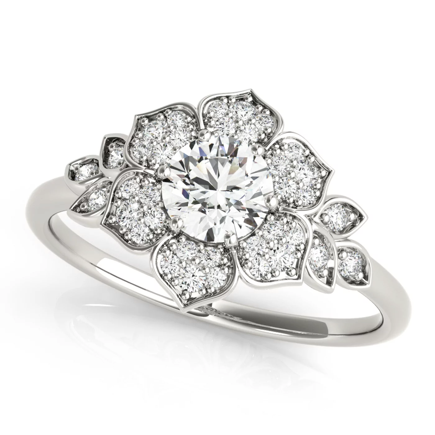 Radiant Halo Frame 18K White Gold Engagement Ring