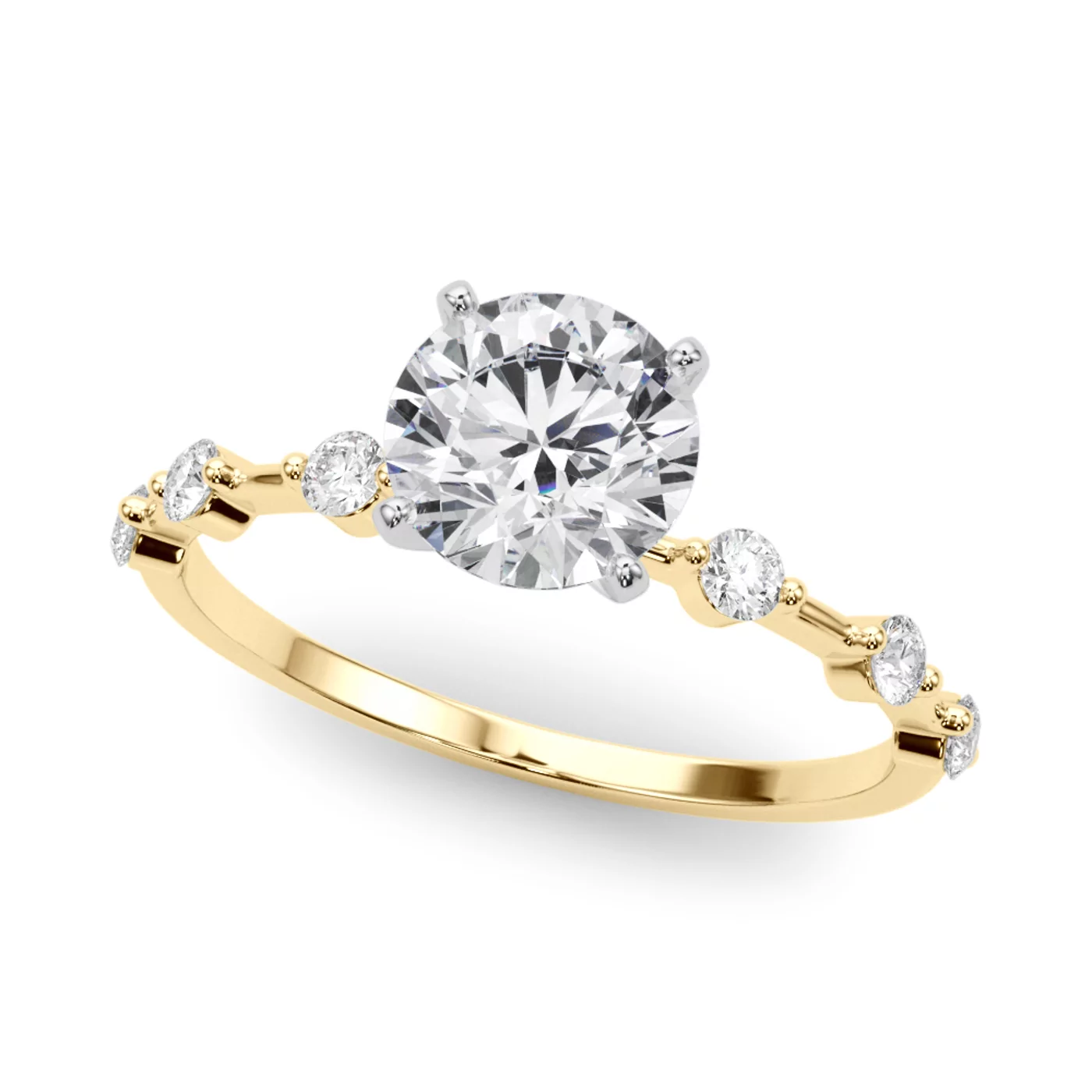 Brilliant Side Accents 18K Yellow Gold Engagement Ring
