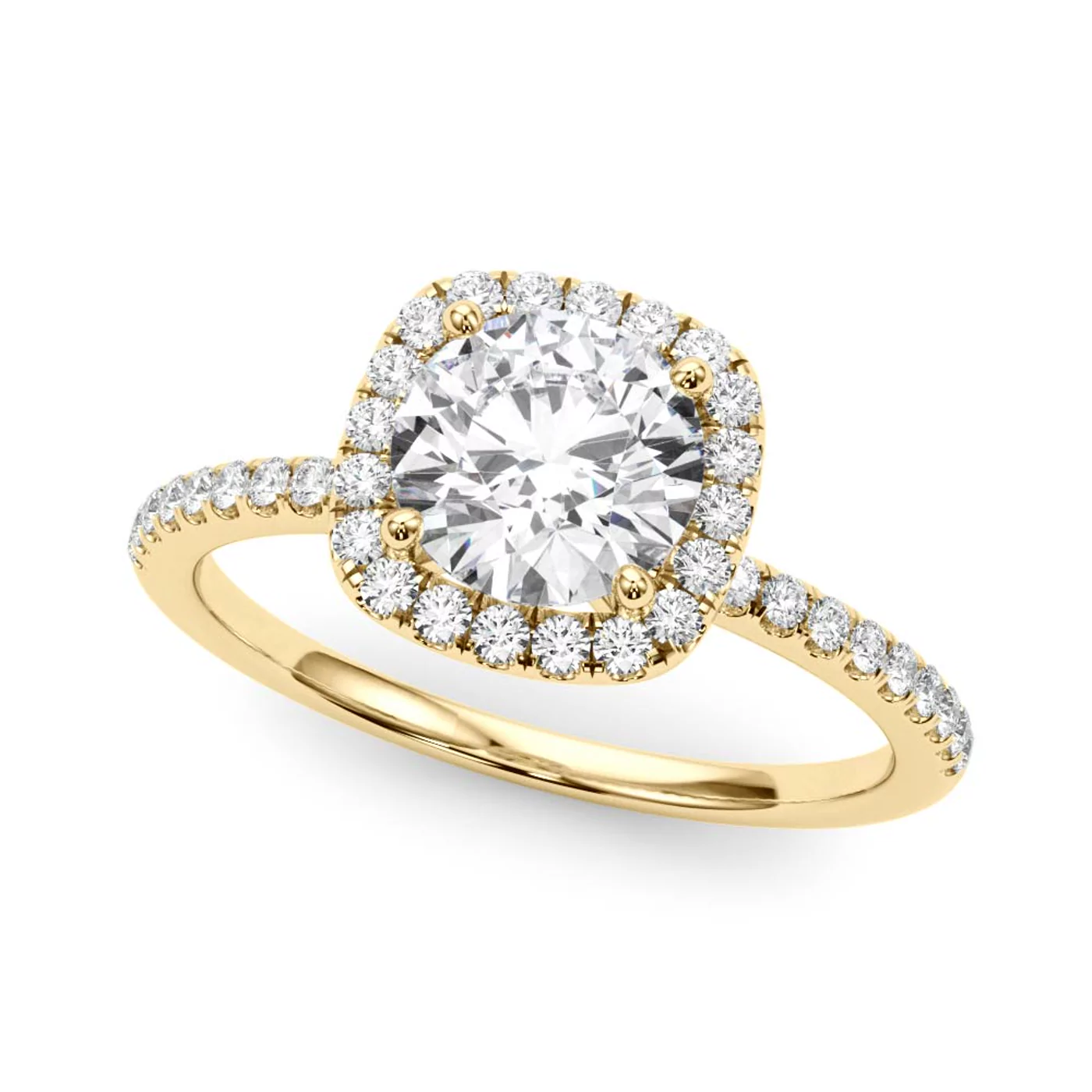 Radiant Halo Frame 14K Yellow Gold Engagement Ring