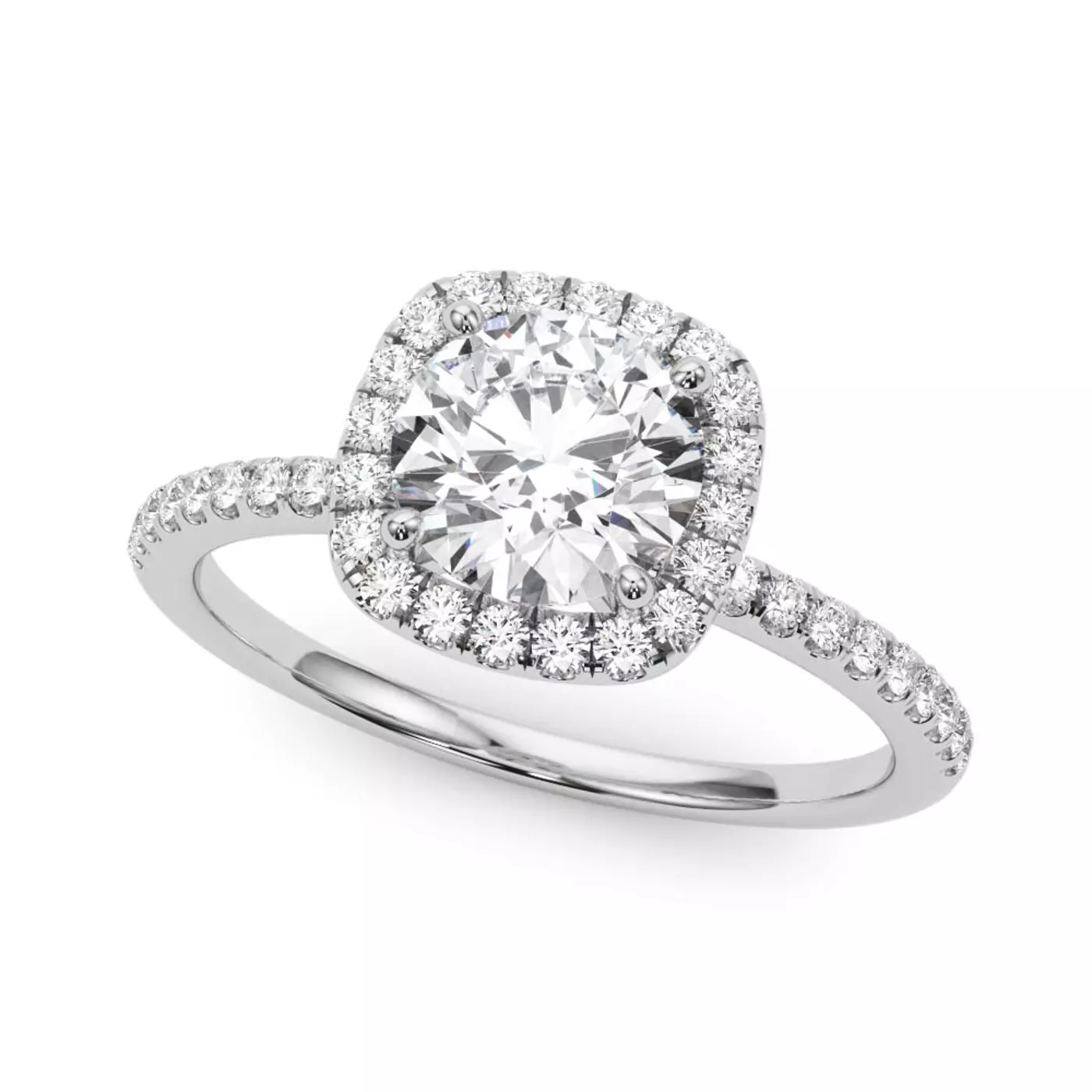 Radiant Halo Frame 18K White Gold Engagement Ring