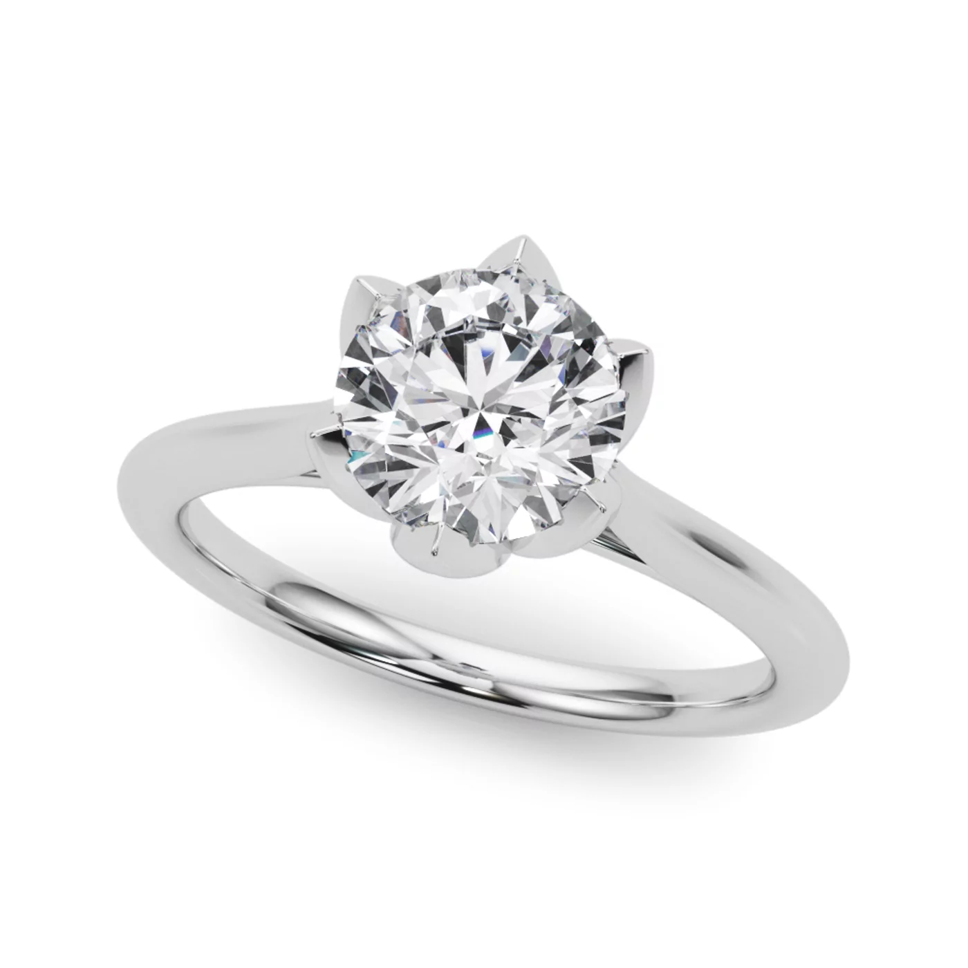 Tulip-Inspired Prongs 14K White Gold Engagement Ring
