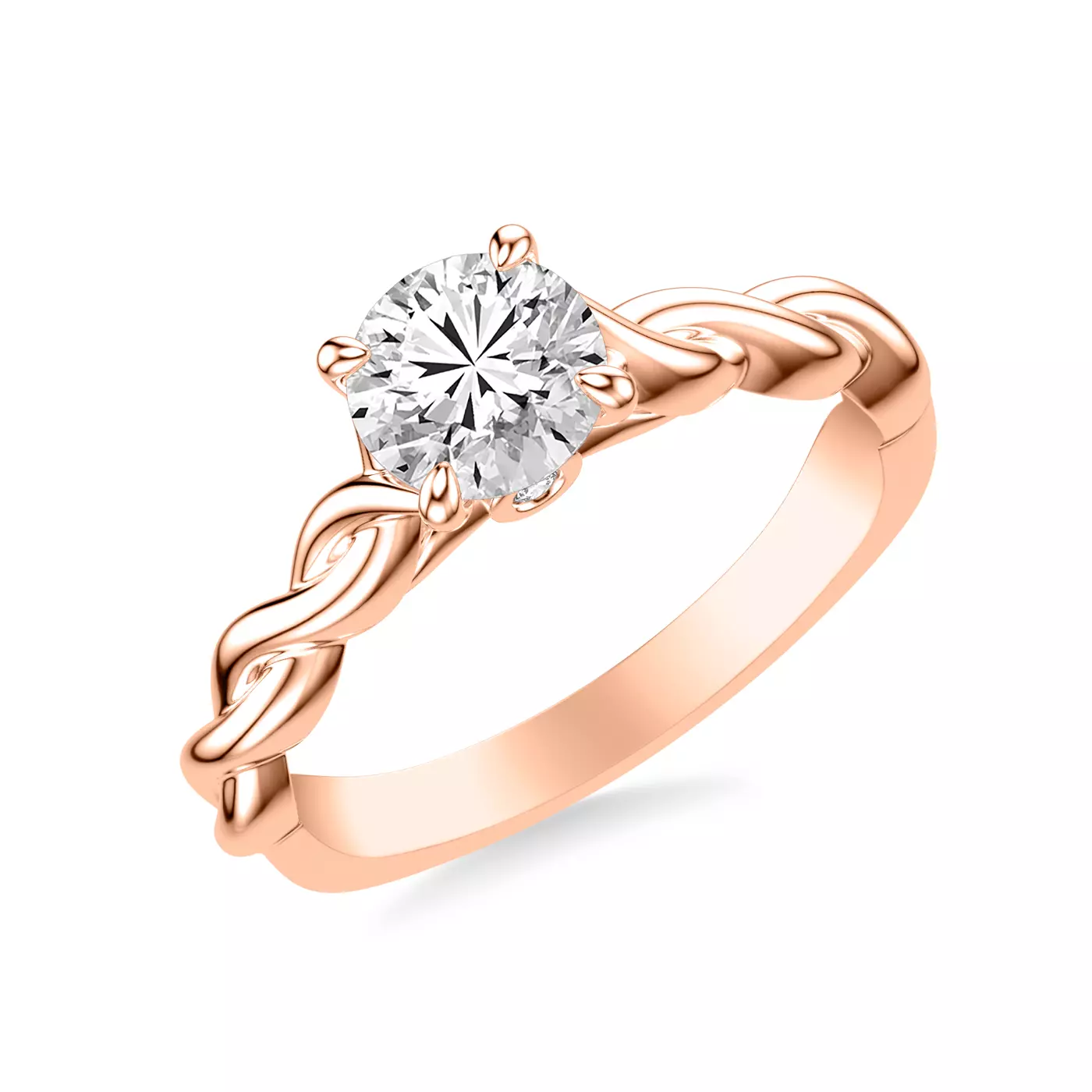 Interwoven Band Detail 14K Rose Gold Engagement Ring