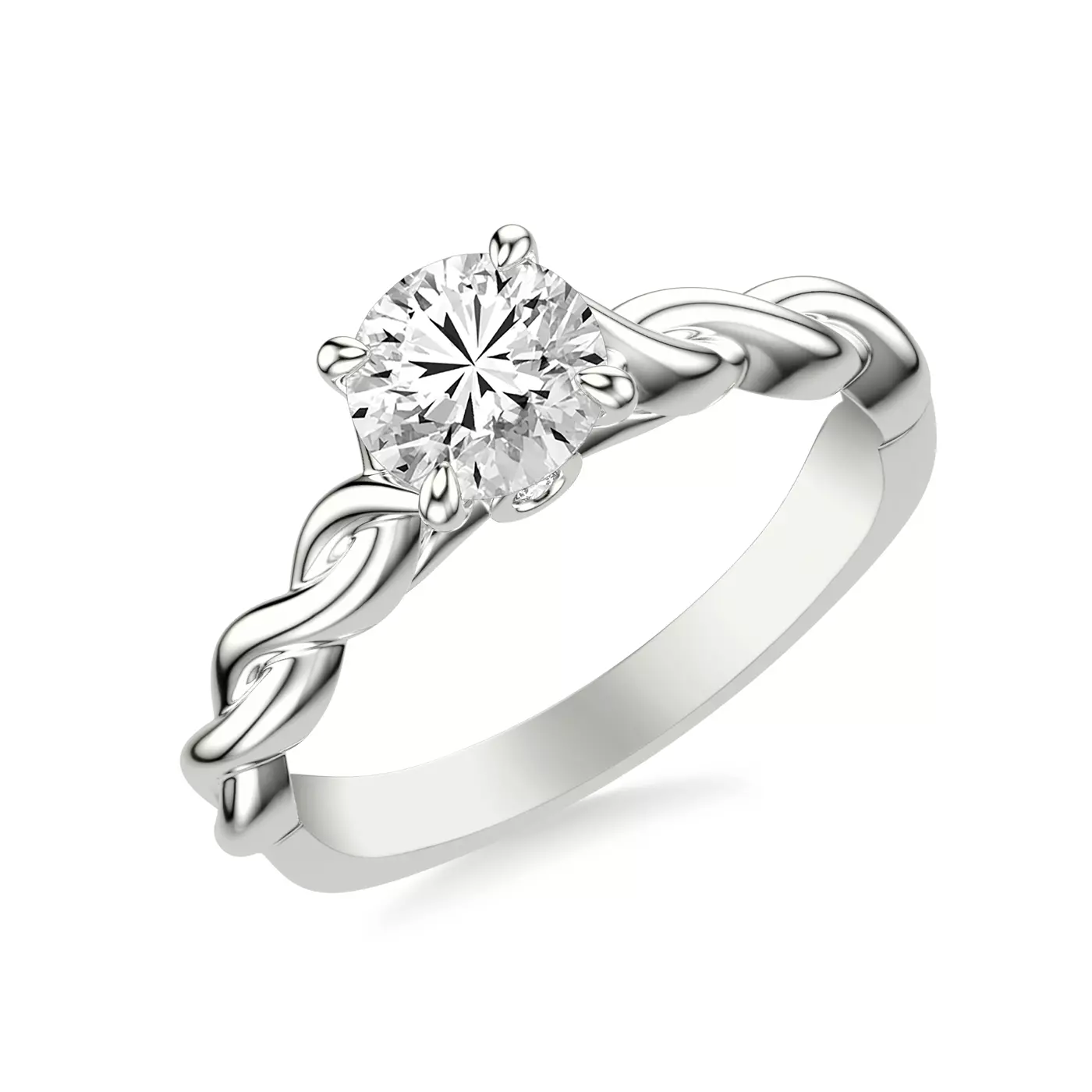 Interwoven Band Detail 14K White Gold Engagement Ring