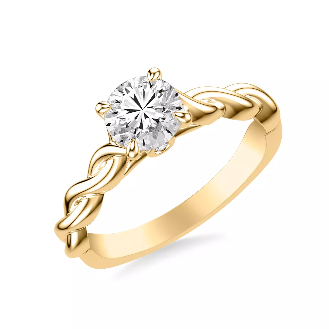 Interwoven Band Detail 14K Yellow Gold Engagement Ring