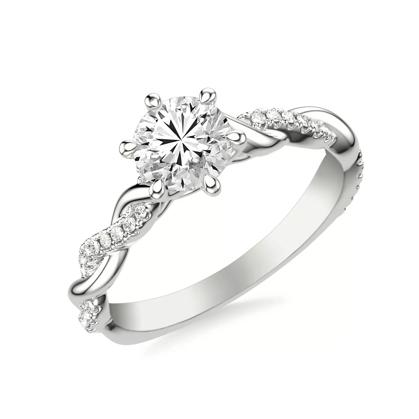 Twist-Motif Pavé 14K White Gold Engagement Ring