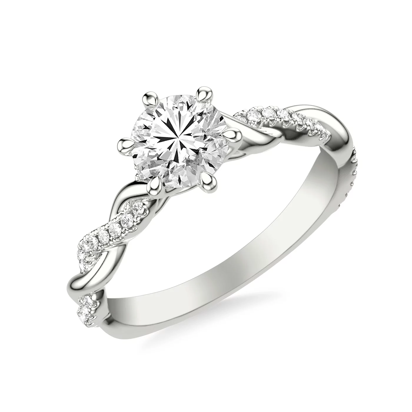 Twist-Motif Pavé 18K White Gold Engagement Ring