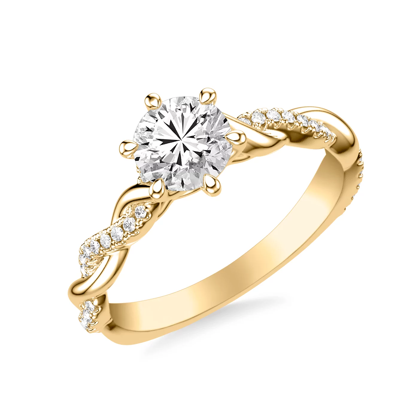 Twist-Motif Pavé 18K Yellow Gold Engagement Ring