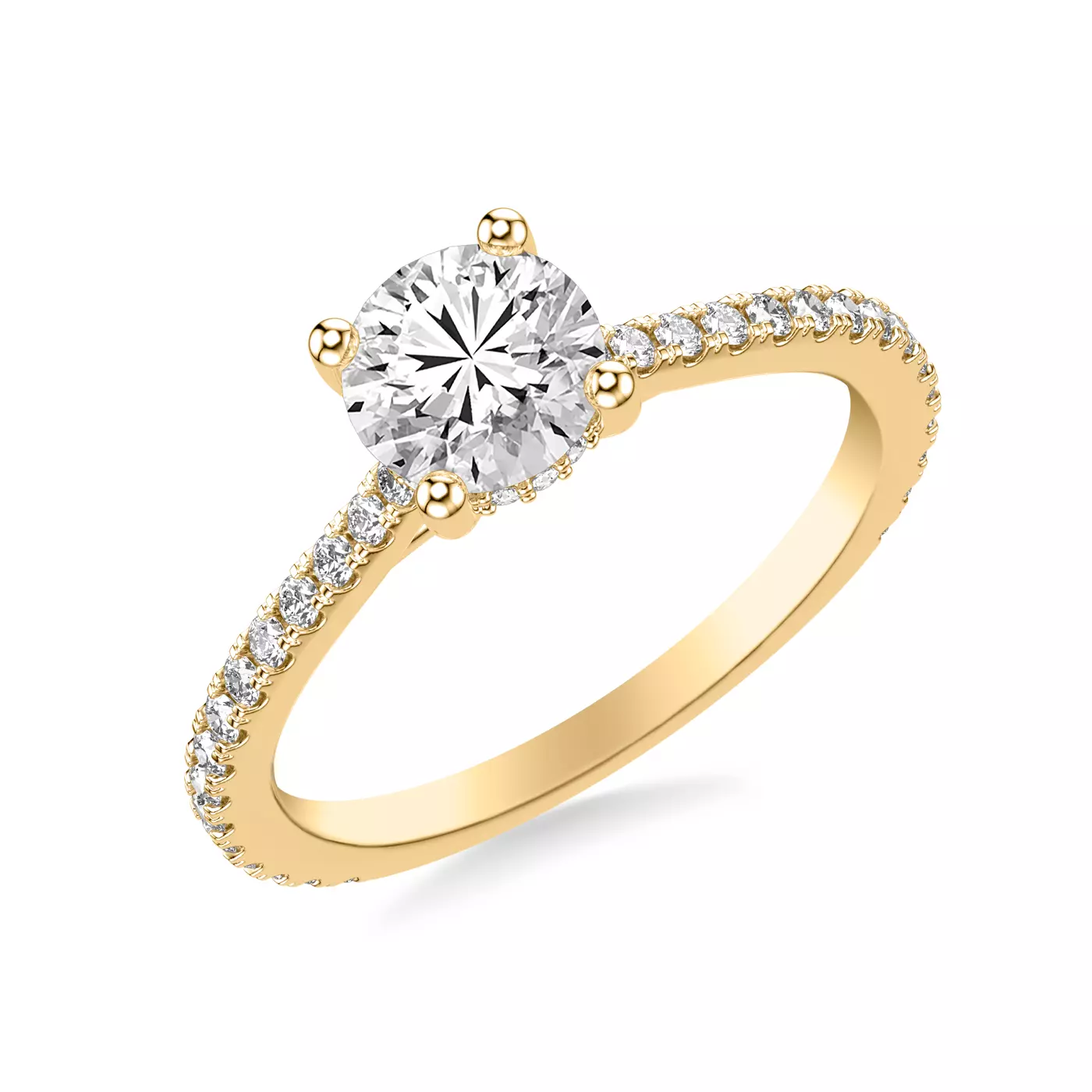Pavé Three-Quarter Band 18K Yellow Gold Engagement Ring