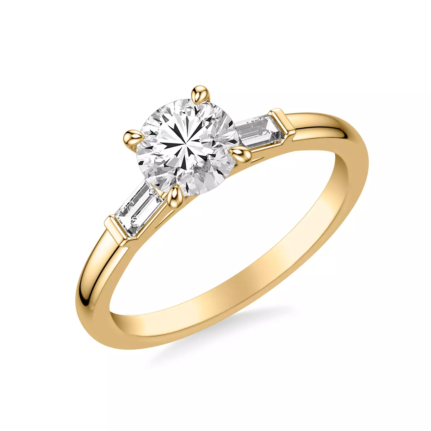 Baguette Sides 14K Yellow Gold Engagement Ring