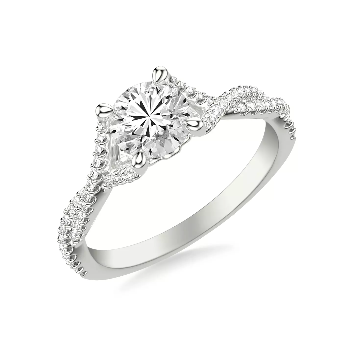 Interwoven Band Detail 14K White Gold Engagement Ring