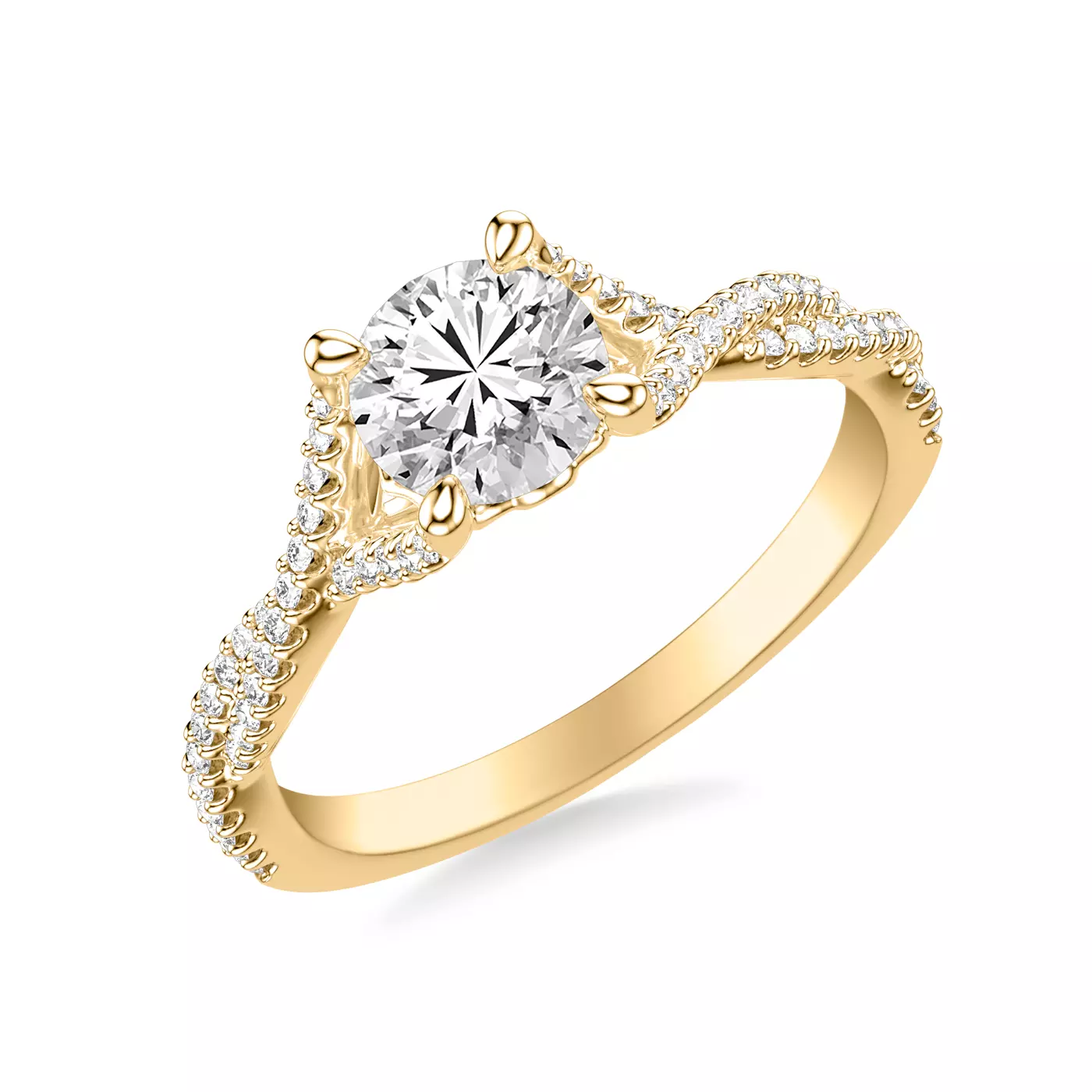 Interwoven Band Detail 14K Yellow Gold Engagement Ring