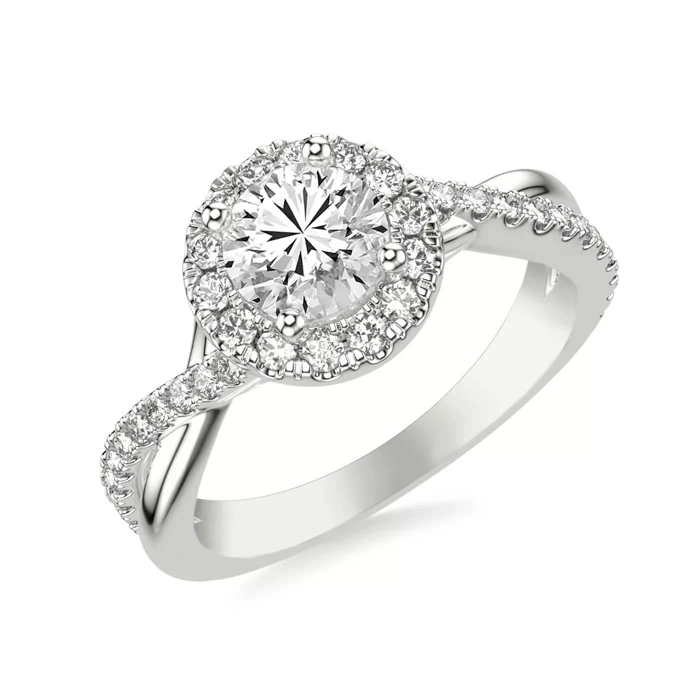 Twisting Band Detail 14K White Gold Engagement Ring
