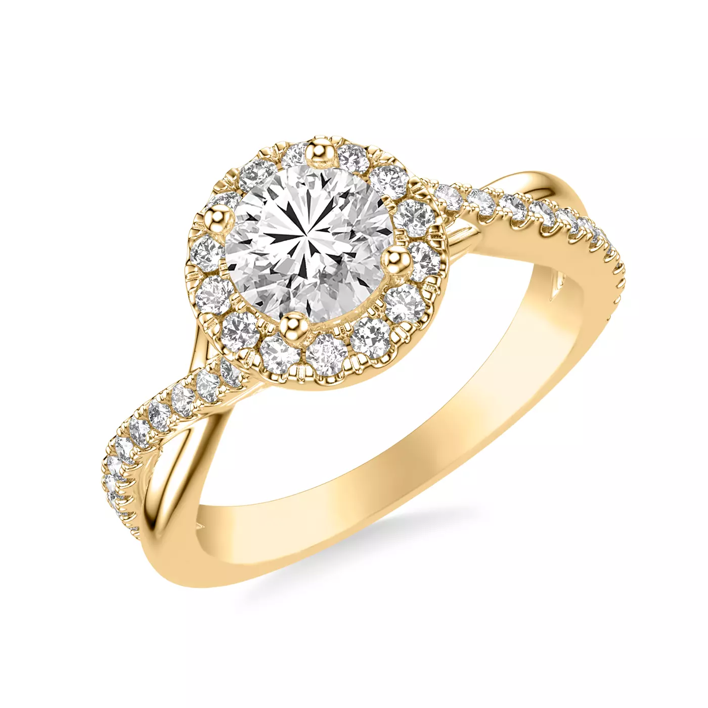Twisting Band Detail 14K Yellow Gold Engagement Ring