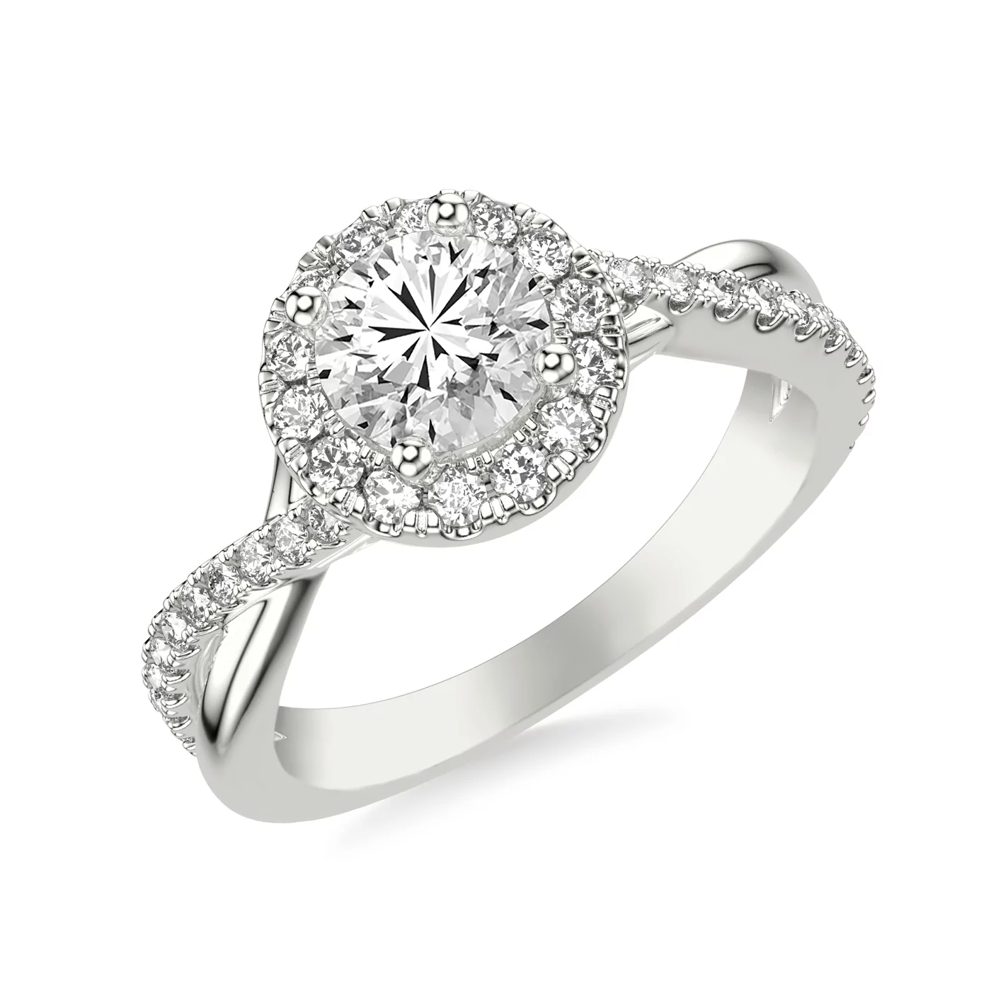 Twisting Band Detail 18K White Gold Engagement Ring