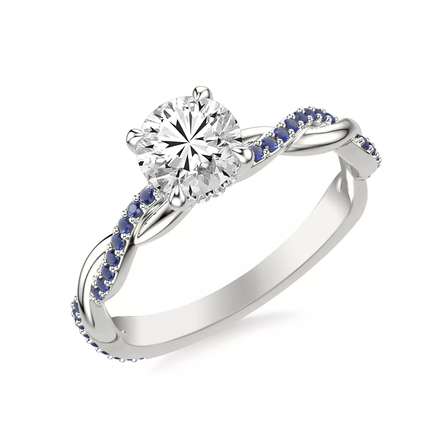 Hidden Halo Detail 18K White Gold Engagement Ring