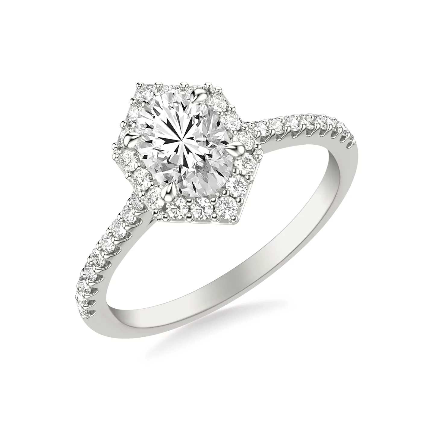 Radiant Halo Frame 18K White Gold Engagement Ring