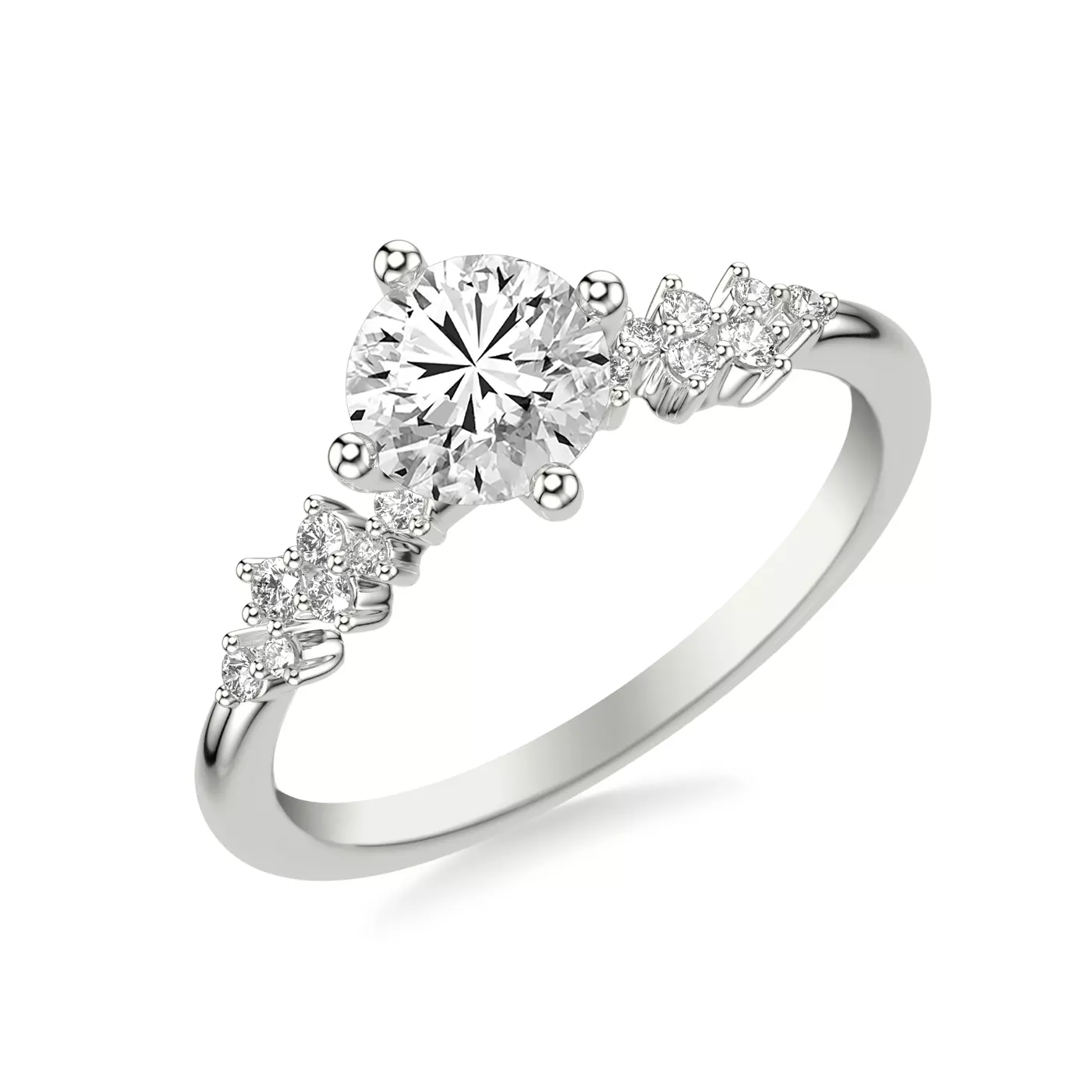 Brilliant Side Accents 14K White Gold Engagement Ring
