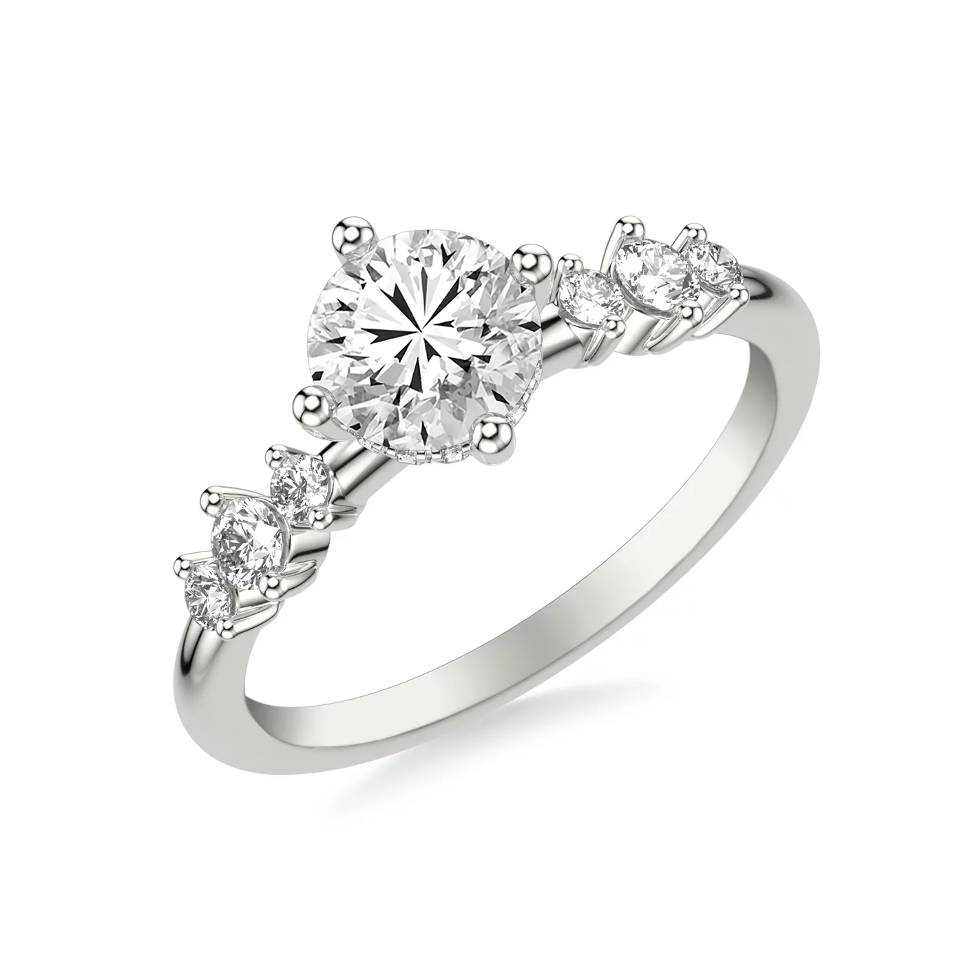 Brilliant Side Accents 18K White Gold Engagement Ring
