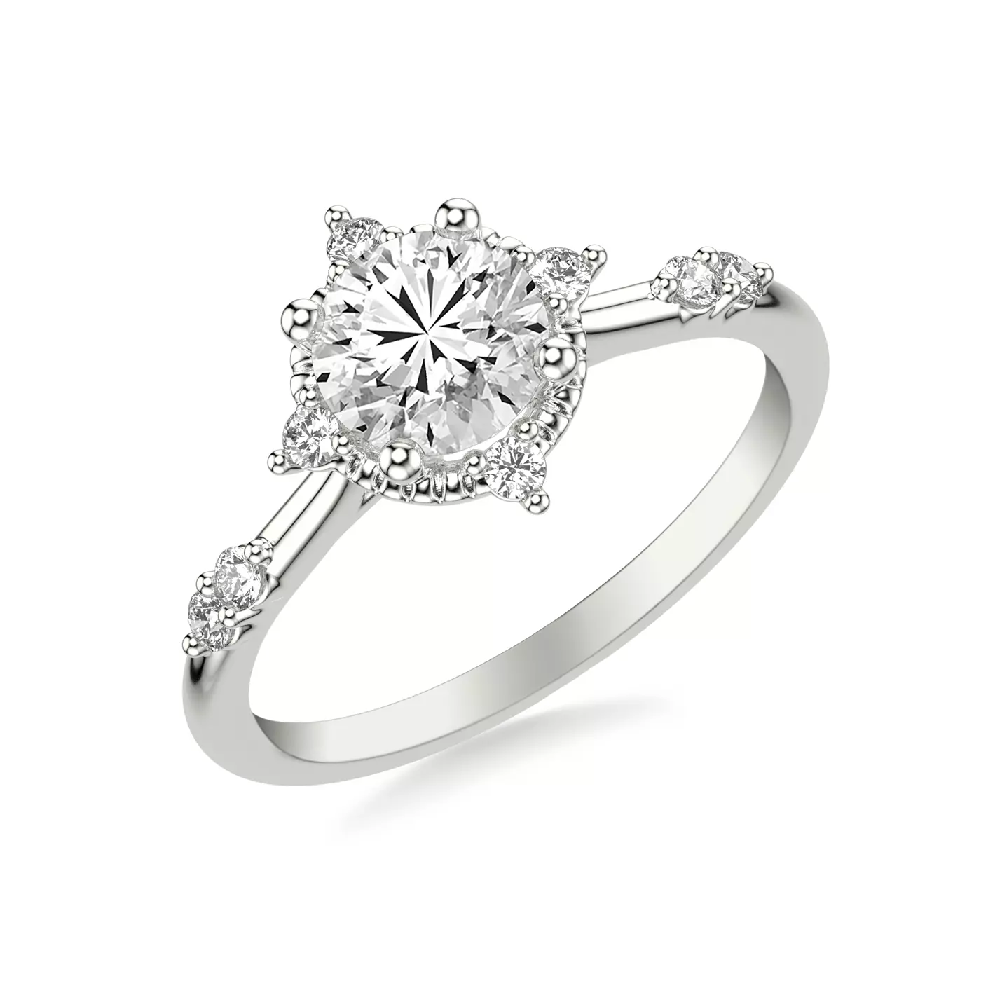 Brilliant Side Accents 14K White Gold Engagement Ring