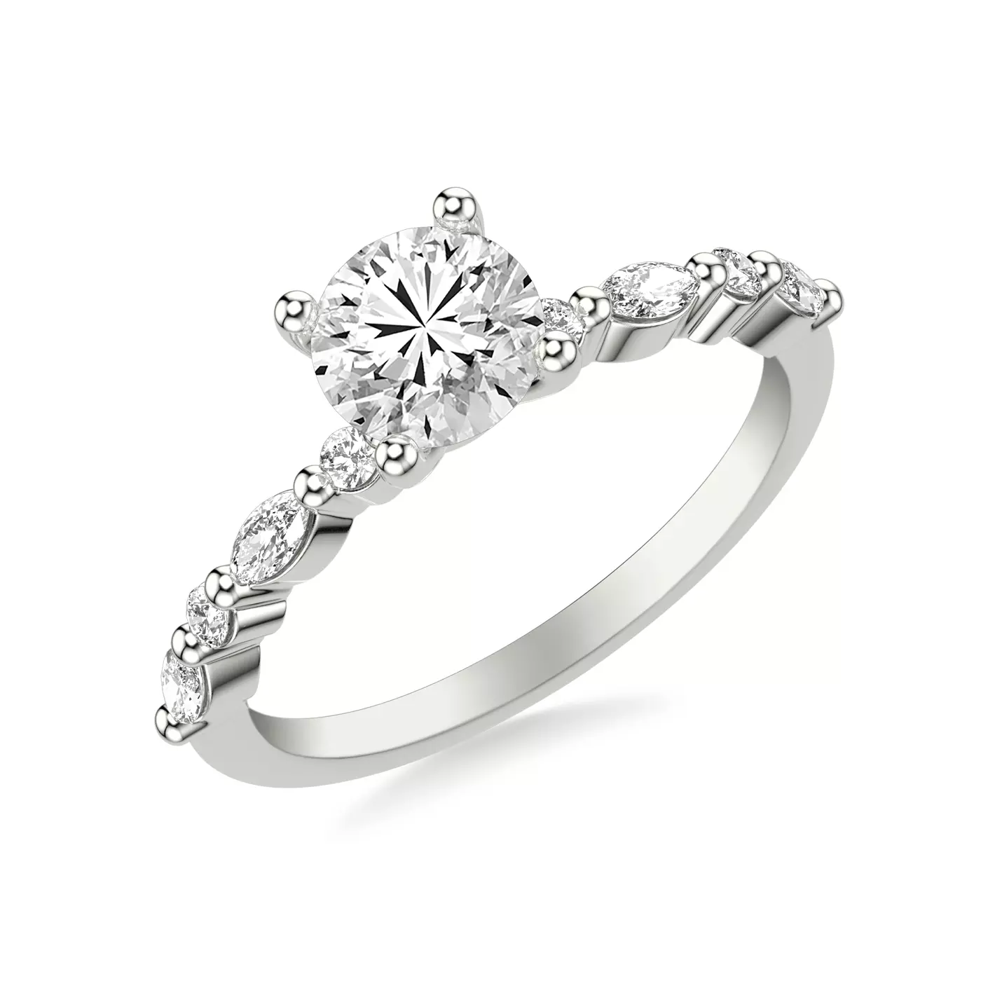 Mixed-Cut Shoulders 14K White Gold Engagement Ring