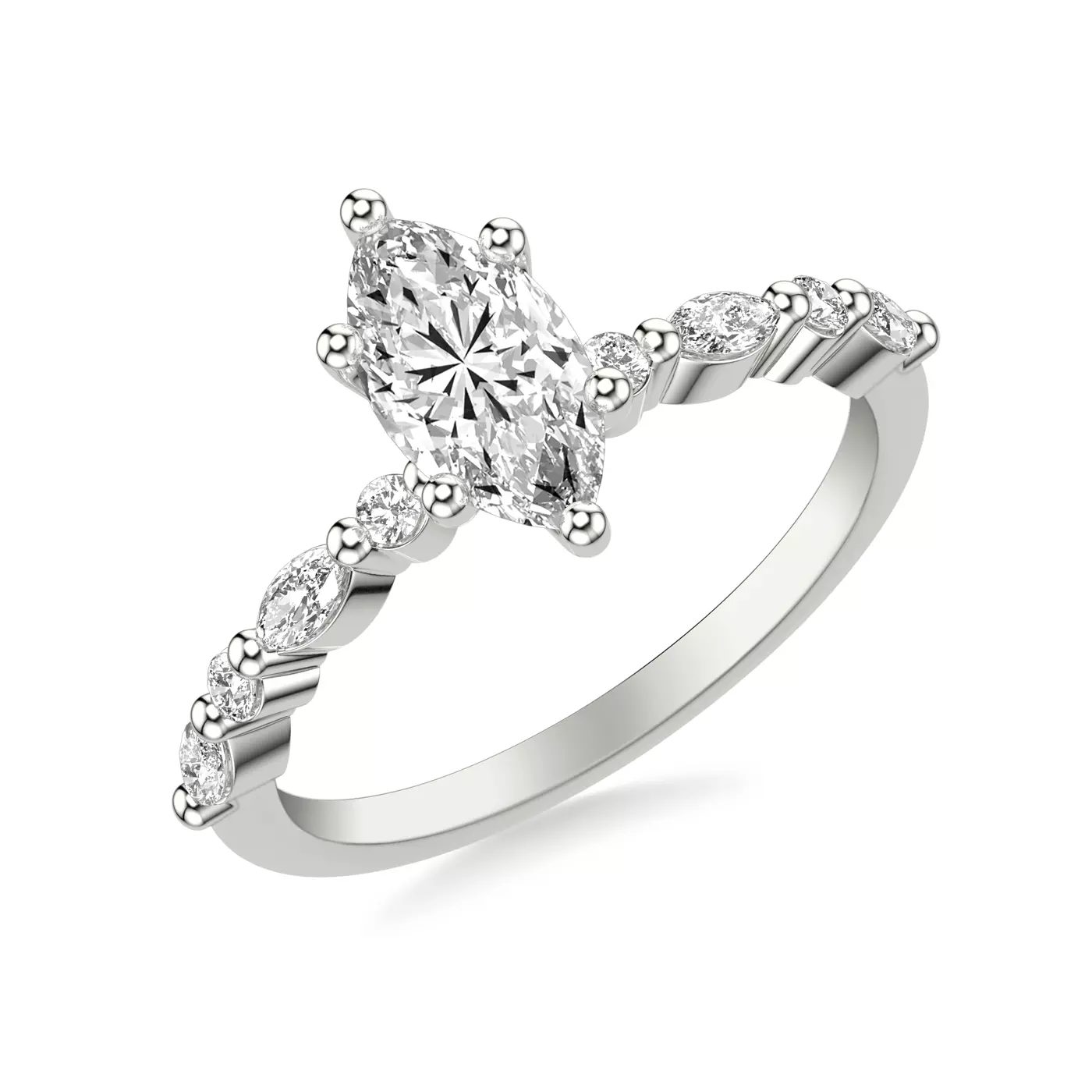 Mixed-Cut Shoulders 14K White Gold Engagement Ring